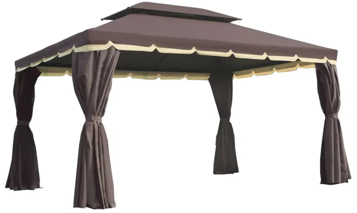 Coffee-Colored Haven: 10'x13' Patio Gazebo with Vented 2-Tier Roof & Mesh Walls