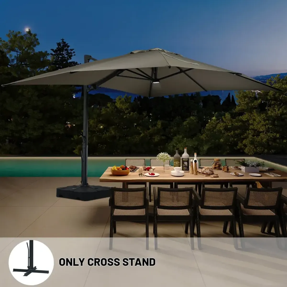 10x13 ft. 360° Rotation Square Cantilever Patio Umbrella with LED Light in Taupe