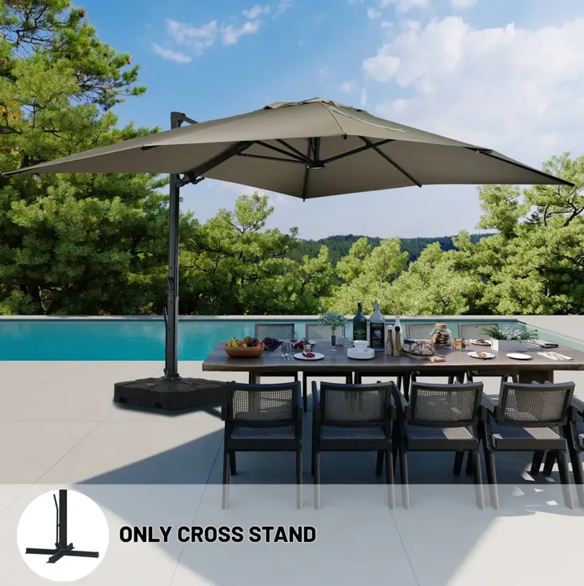 10x13 ft. 360° Rotation Square Cantilever Patio Umbrella with LED Light in Taupe