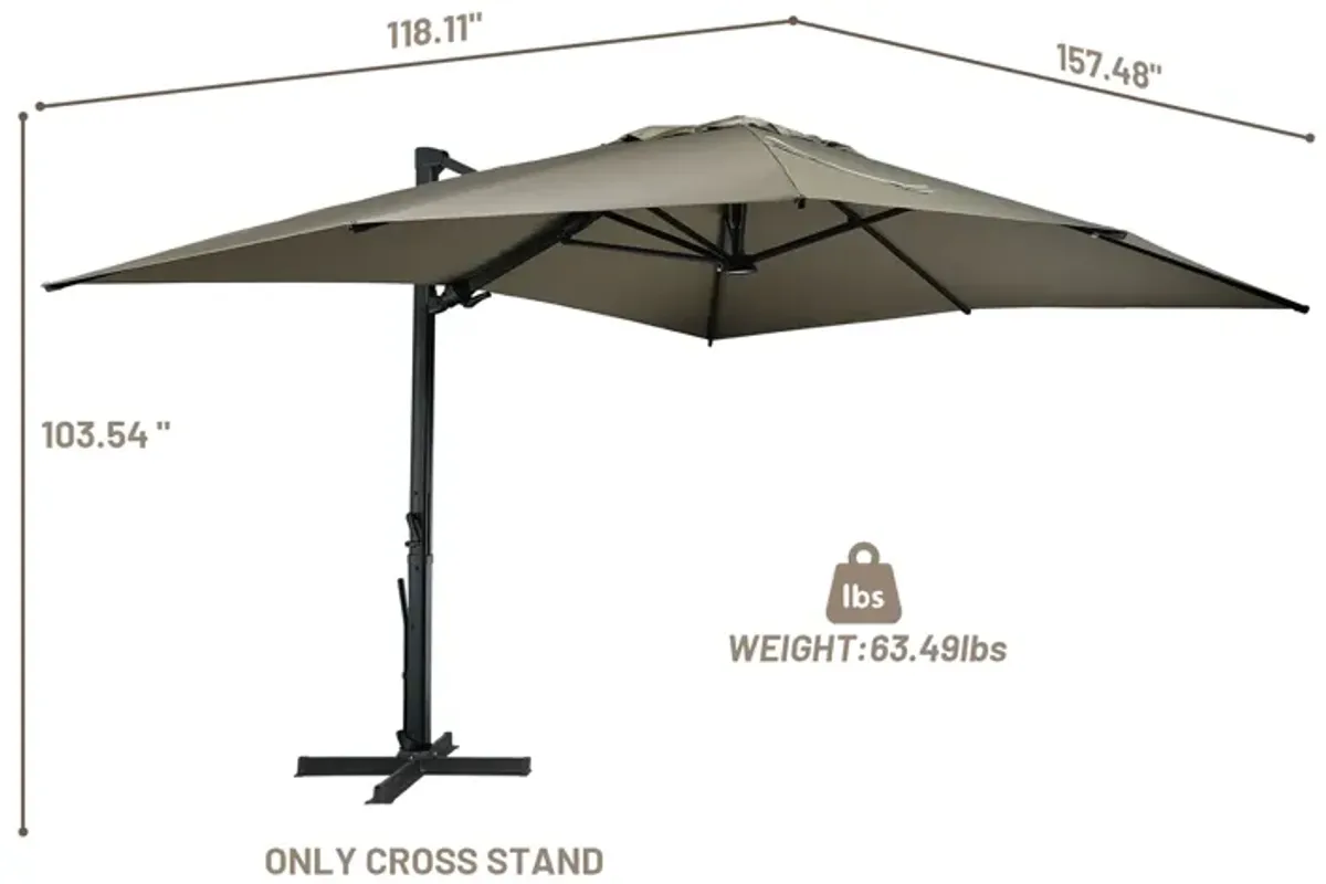 10x13 ft. 360° Rotation Square Cantilever Patio Umbrella with LED Light in Taupe