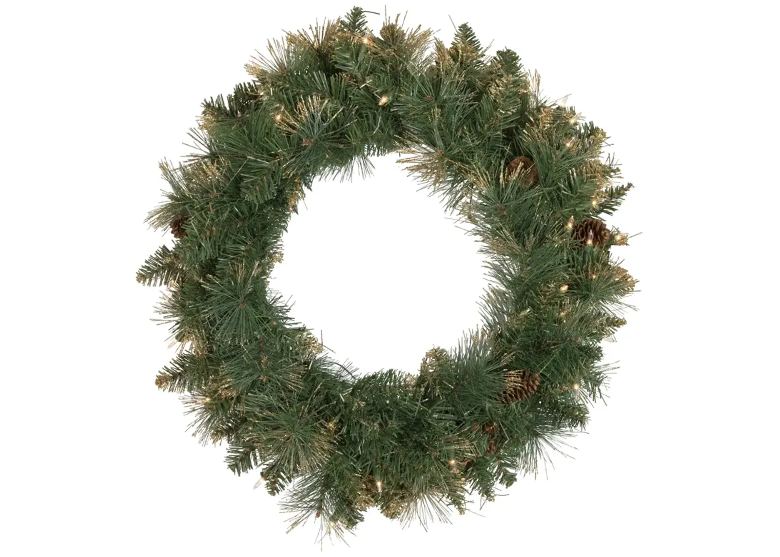 Pre-Lit Yorkshire Pine Artificial Christmas Wreath  24-Inch  Clear Lights