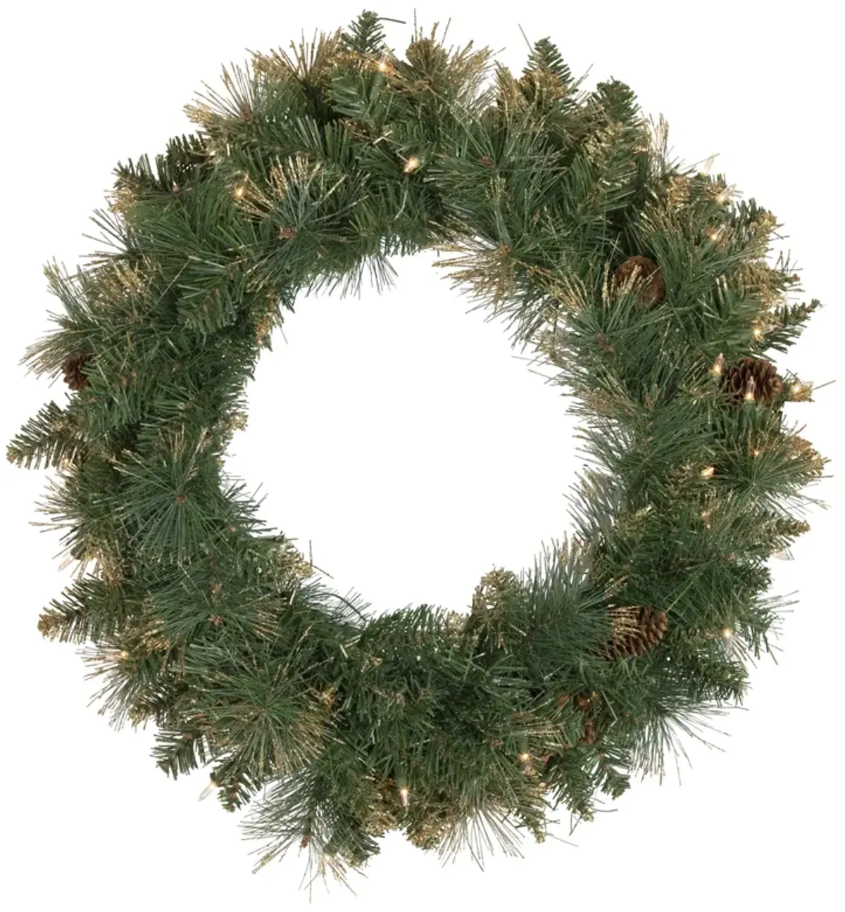 Pre-Lit Yorkshire Pine Artificial Christmas Wreath  24-Inch  Clear Lights