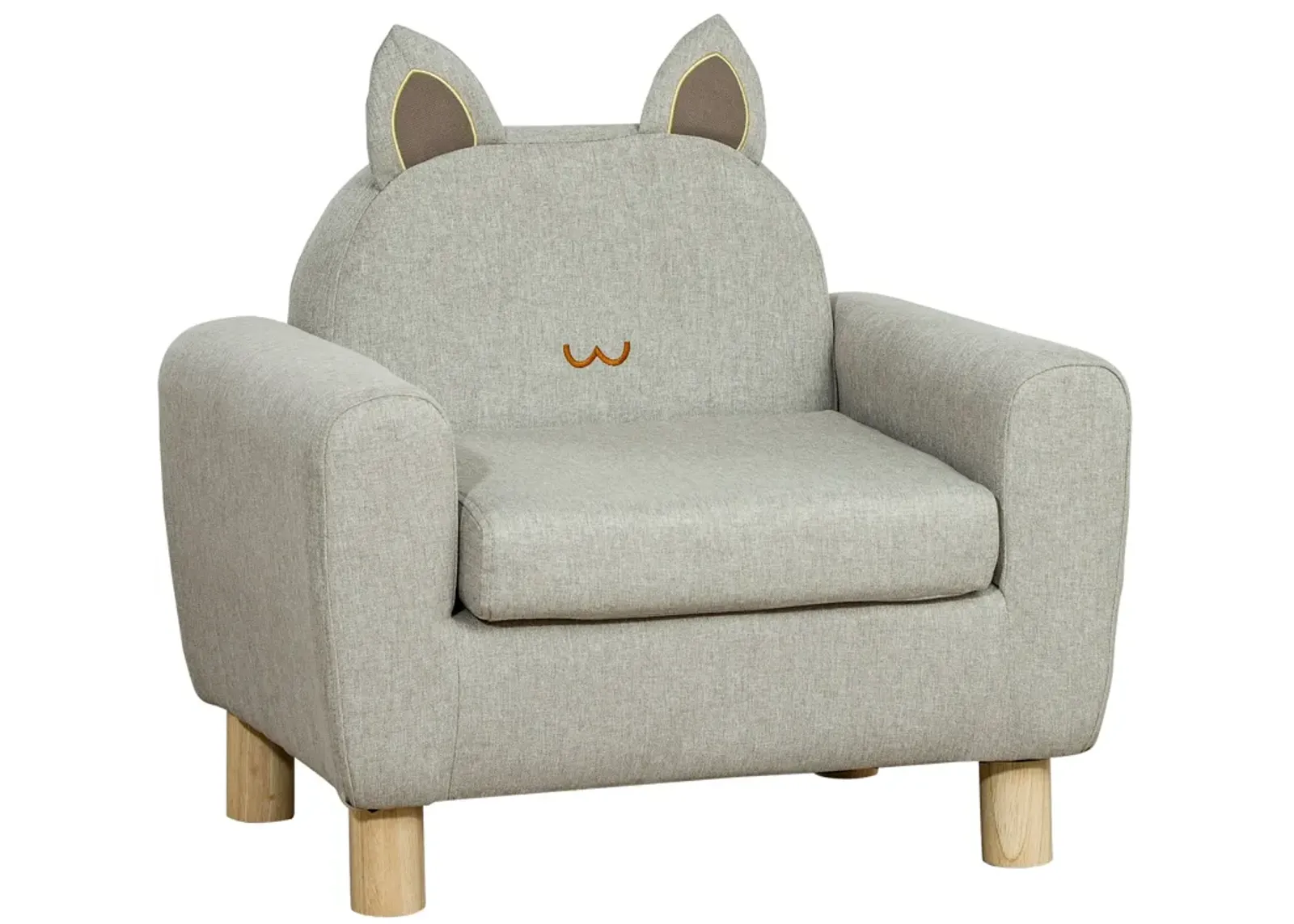 Grey Toddler Seat: Cat Ear Backrest Armchair with Wooden Legs