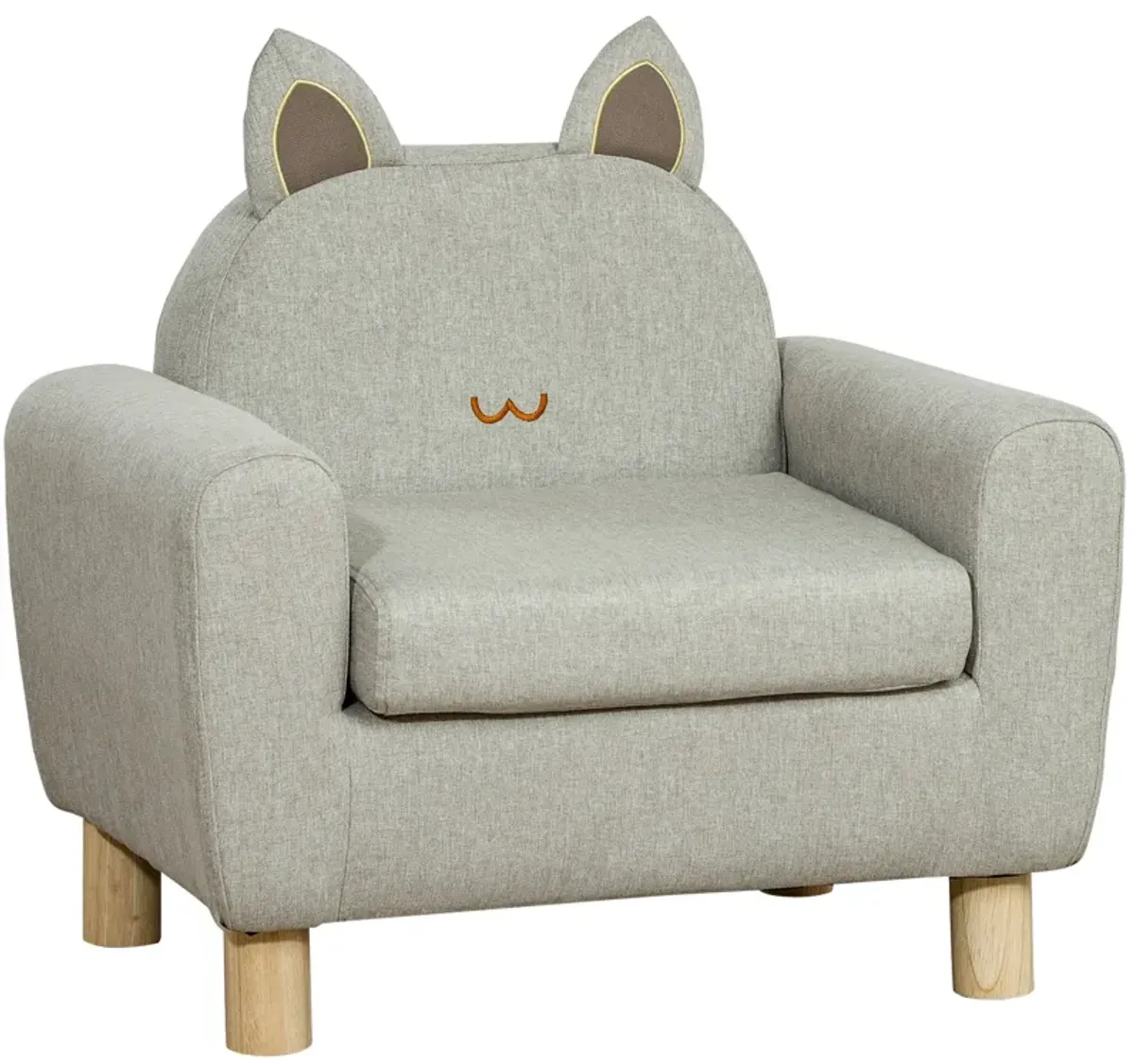 Grey Toddler Seat: Cat Ear Backrest Armchair with Wooden Legs