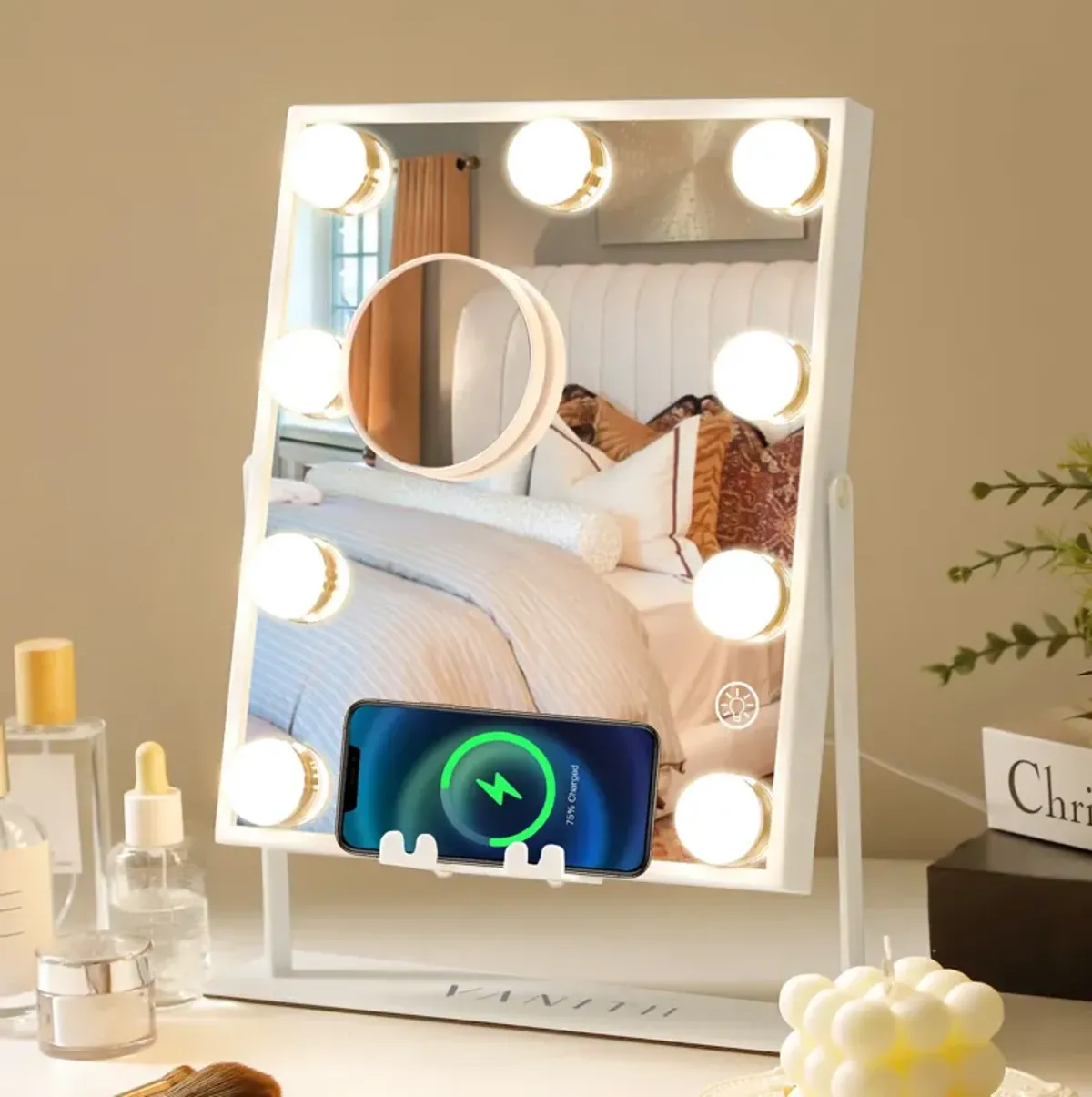 10''*12''Hollywood Makeup Vanity Mirror 9 LED Blubls with Buletooth Wireless Charging White   Clearance Sale!!!!