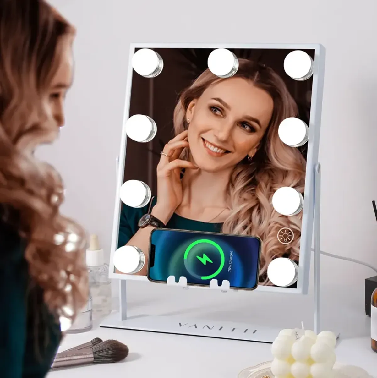 10''*12''Hollywood Makeup Vanity Mirror 9 LED Blubls with Buletooth Wireless Charging White   Clearance Sale!!!!