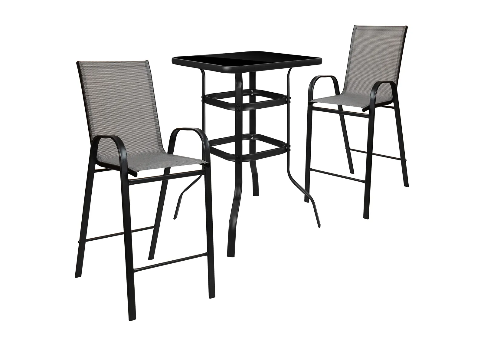 Flash Furniture Brazos Bar Table Set - 3 Piece Glass Brazos Bar Table with 2 Gray Patio Bar Stools - Brazos Outdoor Chairs