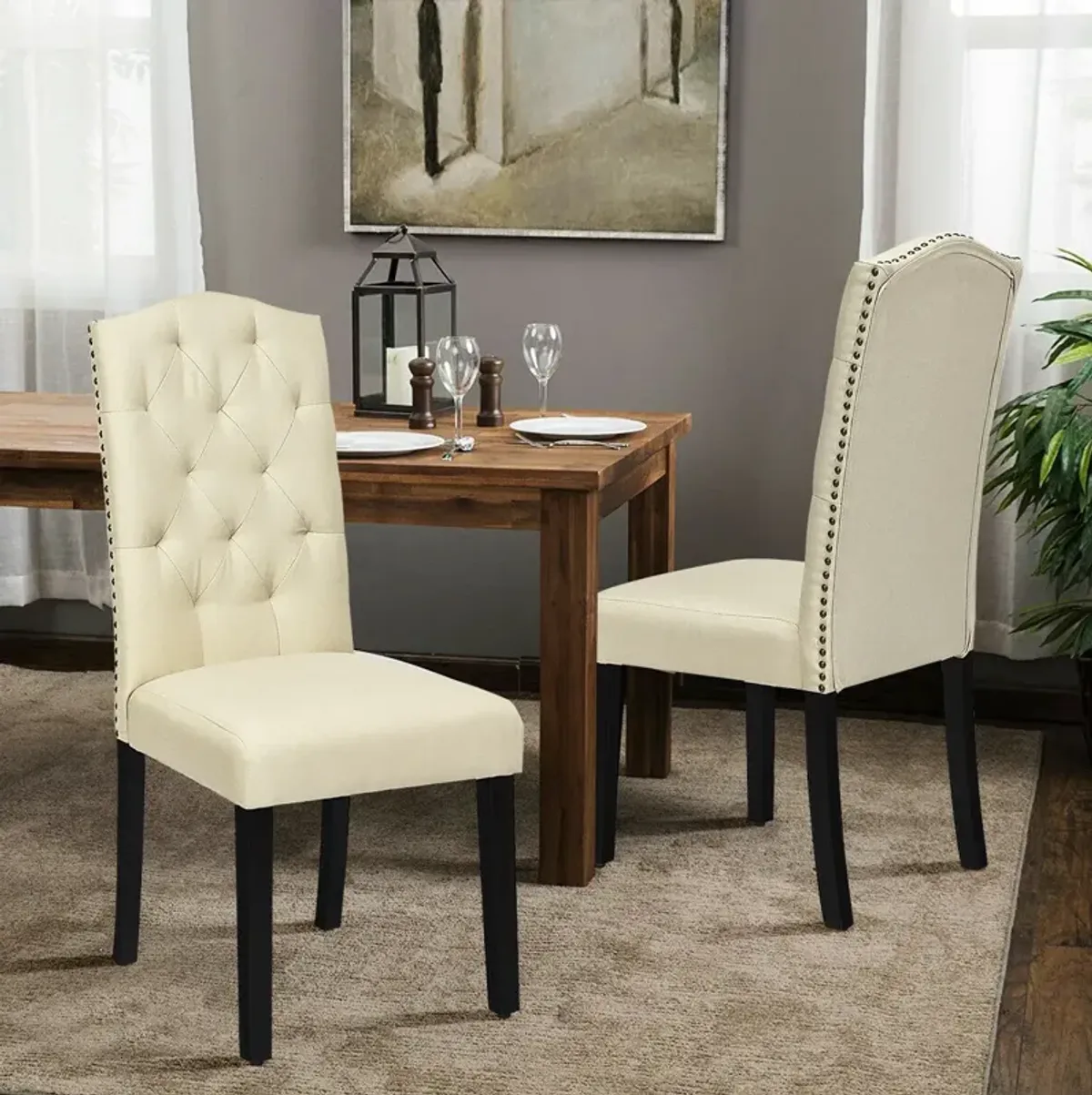 Set of 2 Tufted Upholstered Dining Chairs