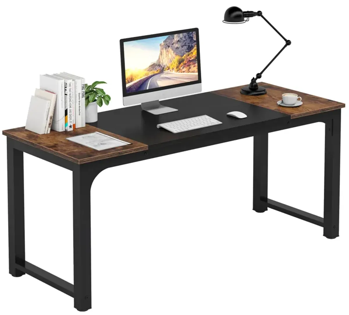 Tribesigns 70.8”Executive Desk, Large Office Computer Desk with Thicken Frame, Modern Simple Workstation Business Furniture for Home Office, Rustic Brown/Black