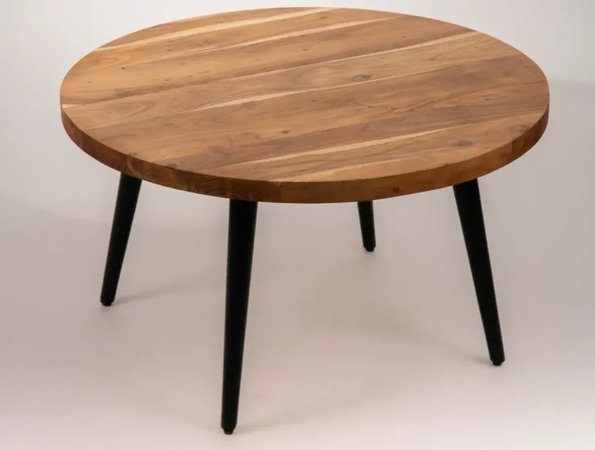 Handmade Eco-Friendly Vintage Acacia Wood & Iron Walnut Black Round Table 32"x32"x18" From BBH Homes