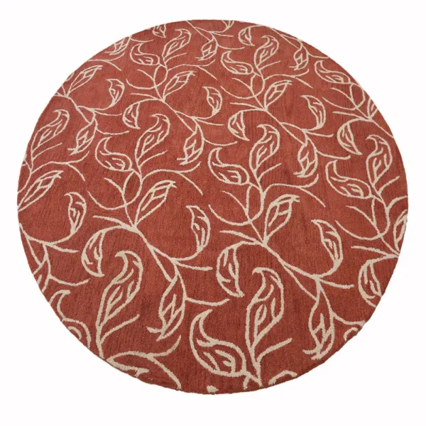 RUGSOTIC CARPETS HAND TUFTED WOOL ECO-FRIENDLY AREA RUGS  - 8'x8', Round Shape, Red & Beige, Floral Modern Design, High Pile Thick Handmade Anti Skid Area Rugs for Living Room, Bed Room (K00726)