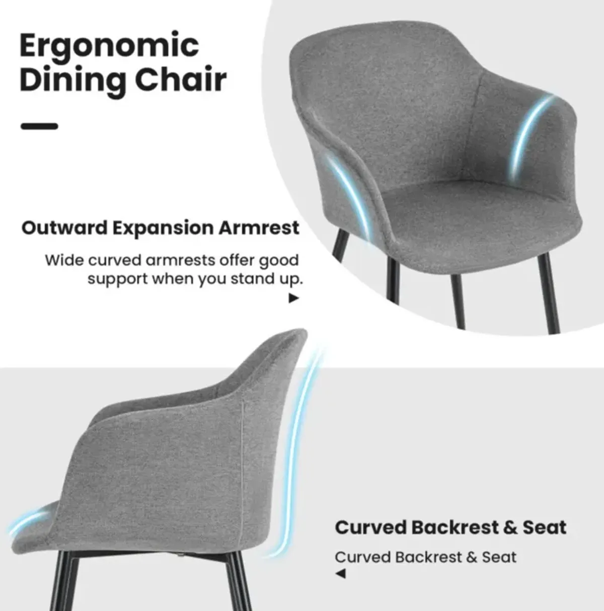 Hivvago Set of 2 Upholstered Dining Chair with Ergonomic Backrest Design