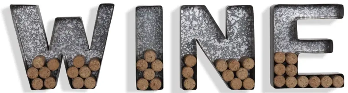 Wall Mount "WINE" Letter Set Cork Holder - Galvanized Sheet Metal