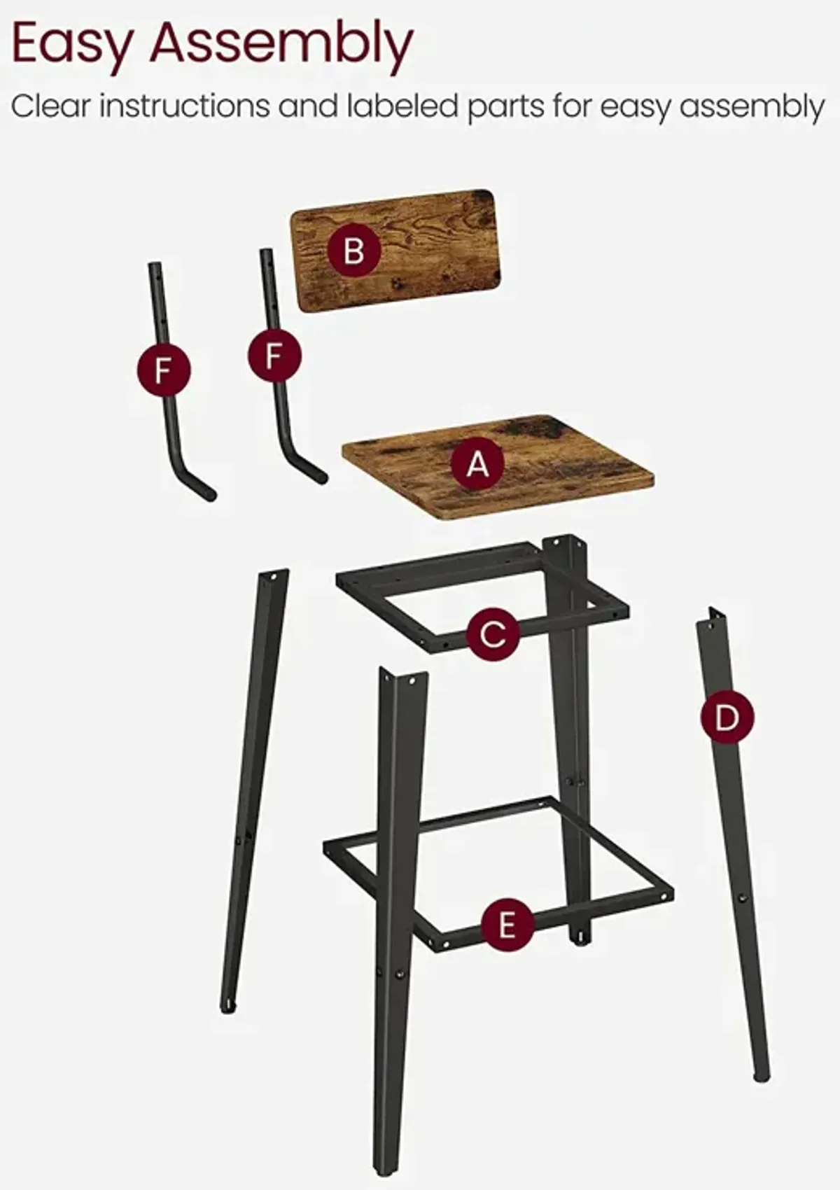 Set of 2 Modern Bar Stools with Adjustable Height and Footrest