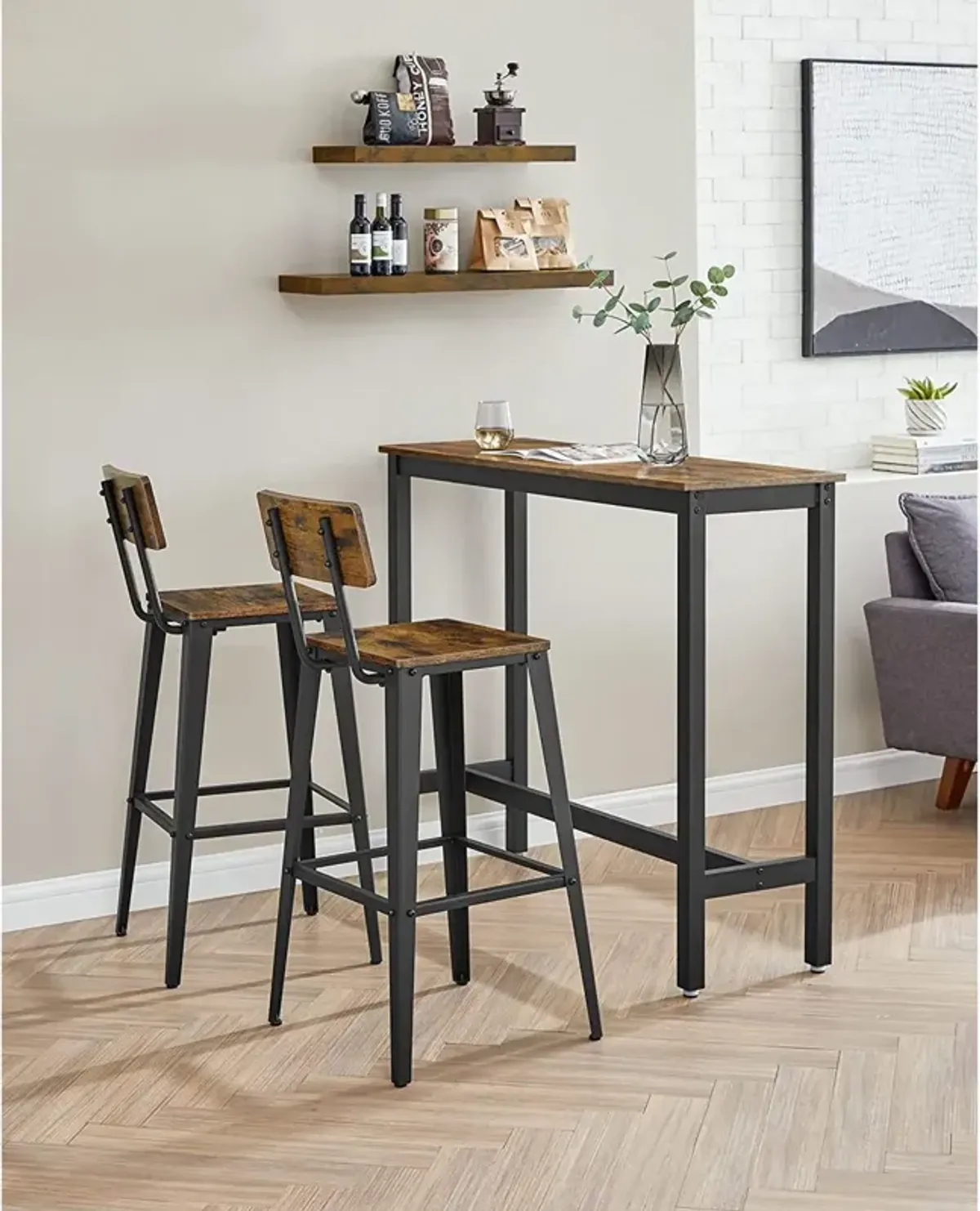 Set of 2 Modern Bar Stools with Adjustable Height and Footrest