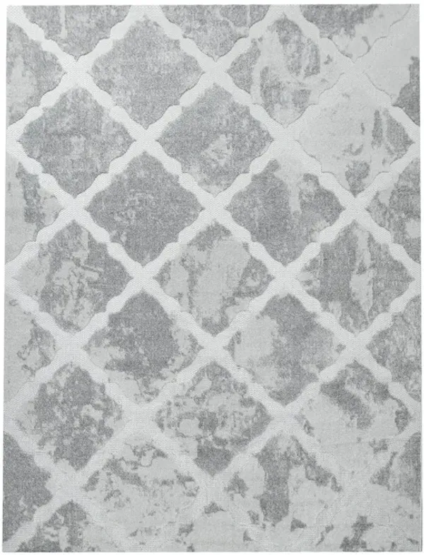 Outdoor Rug in Moroccan Style with Light-Grey Diamond Pattern