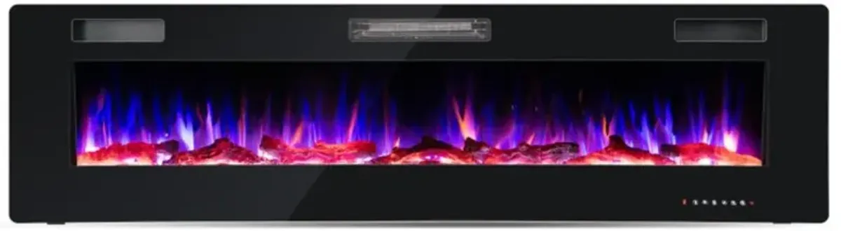 Hivvago 68 Inch Ultra-Thin Electric Fireplace Recessed Wall Mounted with Crystal Log Decoration