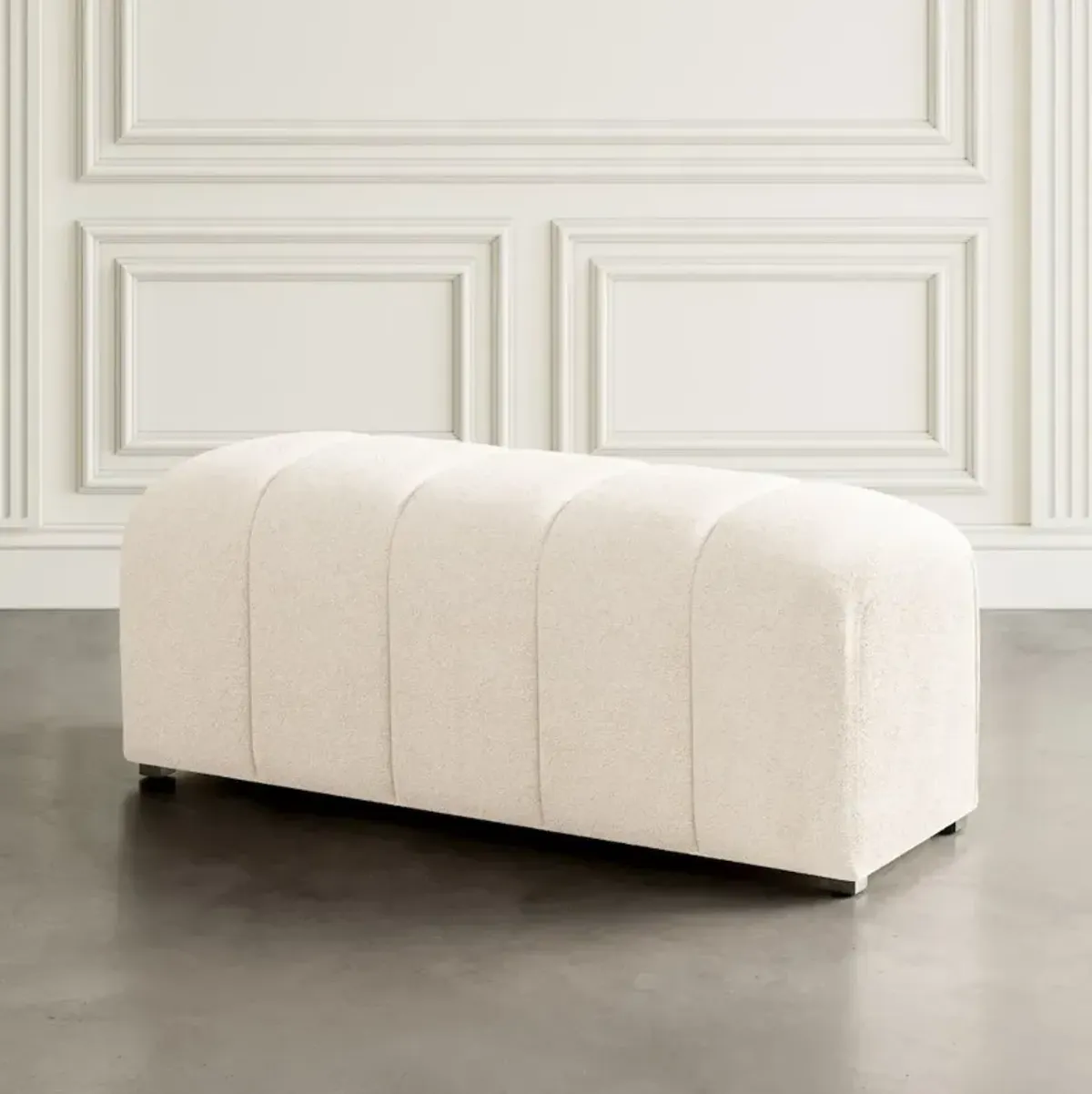 Jofran Tess Contemporary Modern Ivory Boucle Upholstered Plush Bench