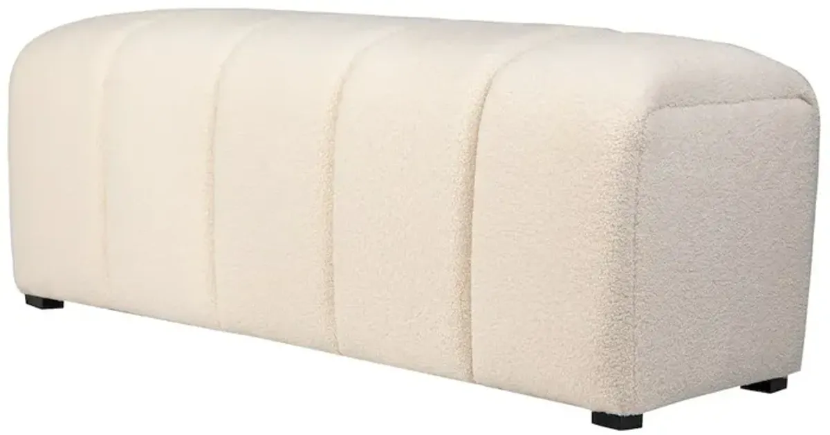 Jofran Tess Contemporary Modern Ivory Boucle Upholstered Plush Bench