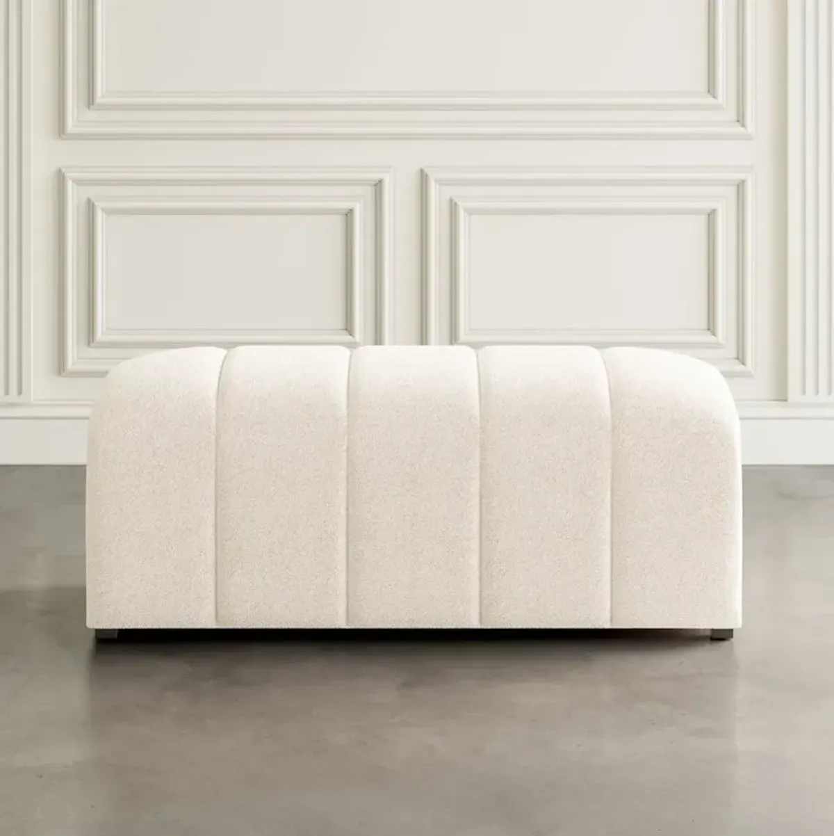 Jofran Tess Contemporary Modern Ivory Boucle Upholstered Plush Bench