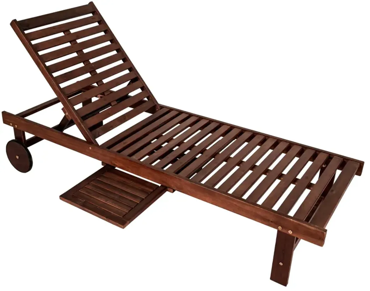 Seabrook Outdoor Acacia Wood Lounger with Cushion Position Back Slide Table Wheels