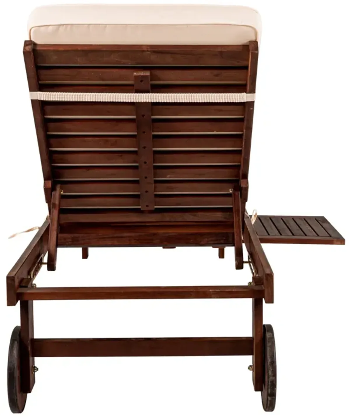 Seabrook Outdoor Acacia Wood Lounger with Cushion Position Back Slide Table Wheels