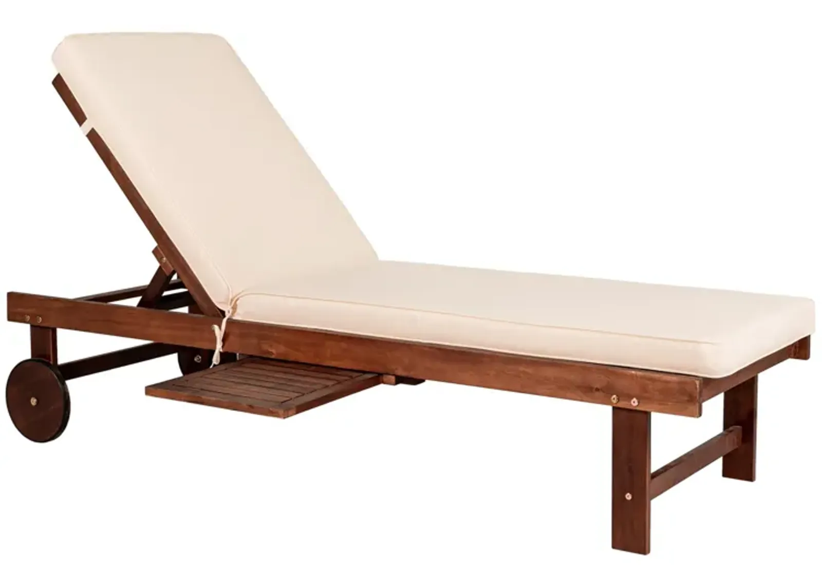 Seabrook Outdoor Acacia Wood Lounger with Cushion Position Back Slide Table Wheels