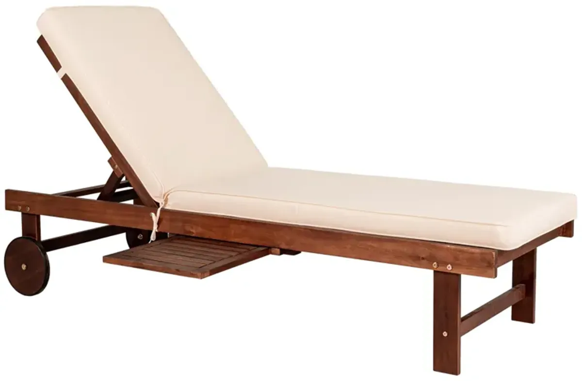 Seabrook Outdoor Acacia Wood Lounger with Cushion Position Back Slide Table Wheels