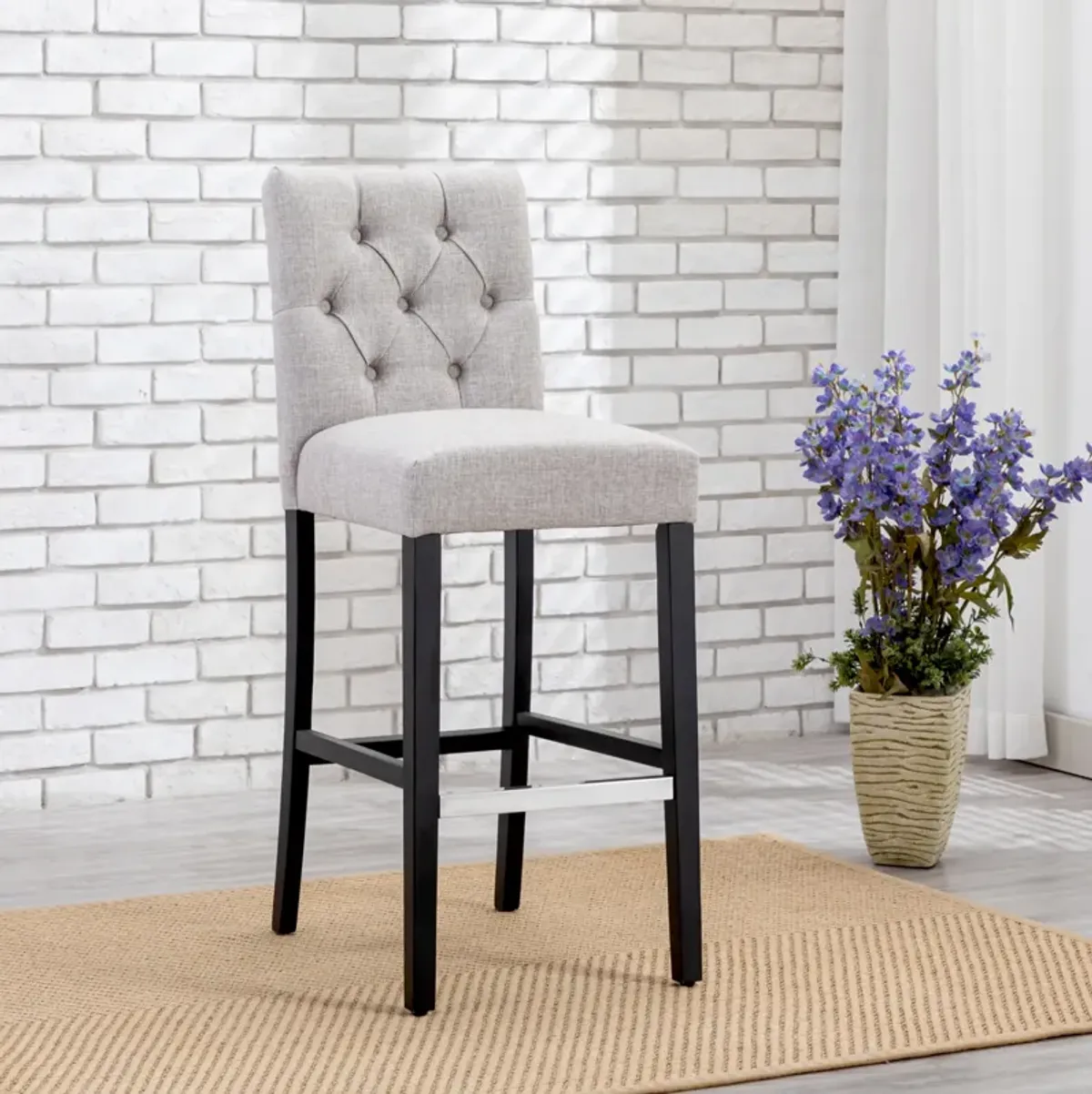 WestinTrends 29" Linen Fabric Tufted Upholstered Bar Stool, Black