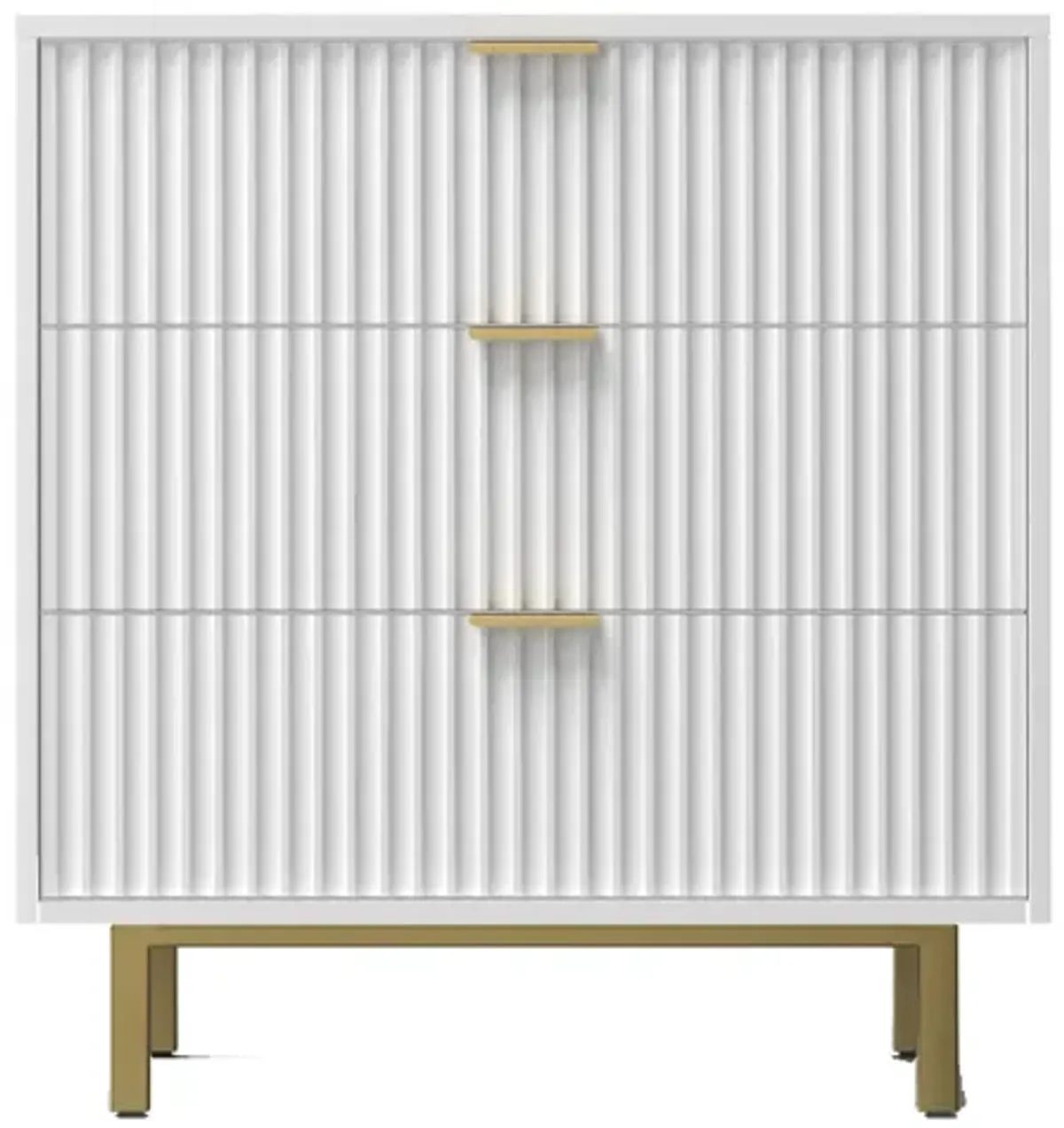 Beth 34 Inch 3 Drawer Small Dresser Chest, Mahogany Wood, White, Gold-Benzara