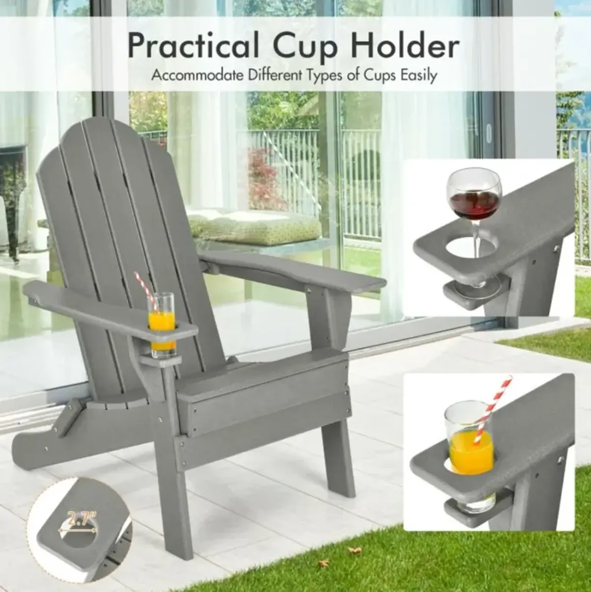 Hivvago Foldable Weather Resistant Patio Chair with Built-in Cup Holder