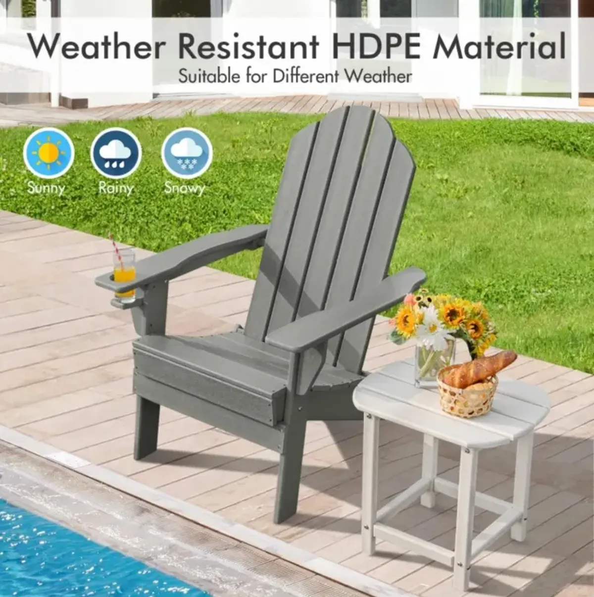 Hivvago Foldable Weather Resistant Patio Chair with Built-in Cup Holder