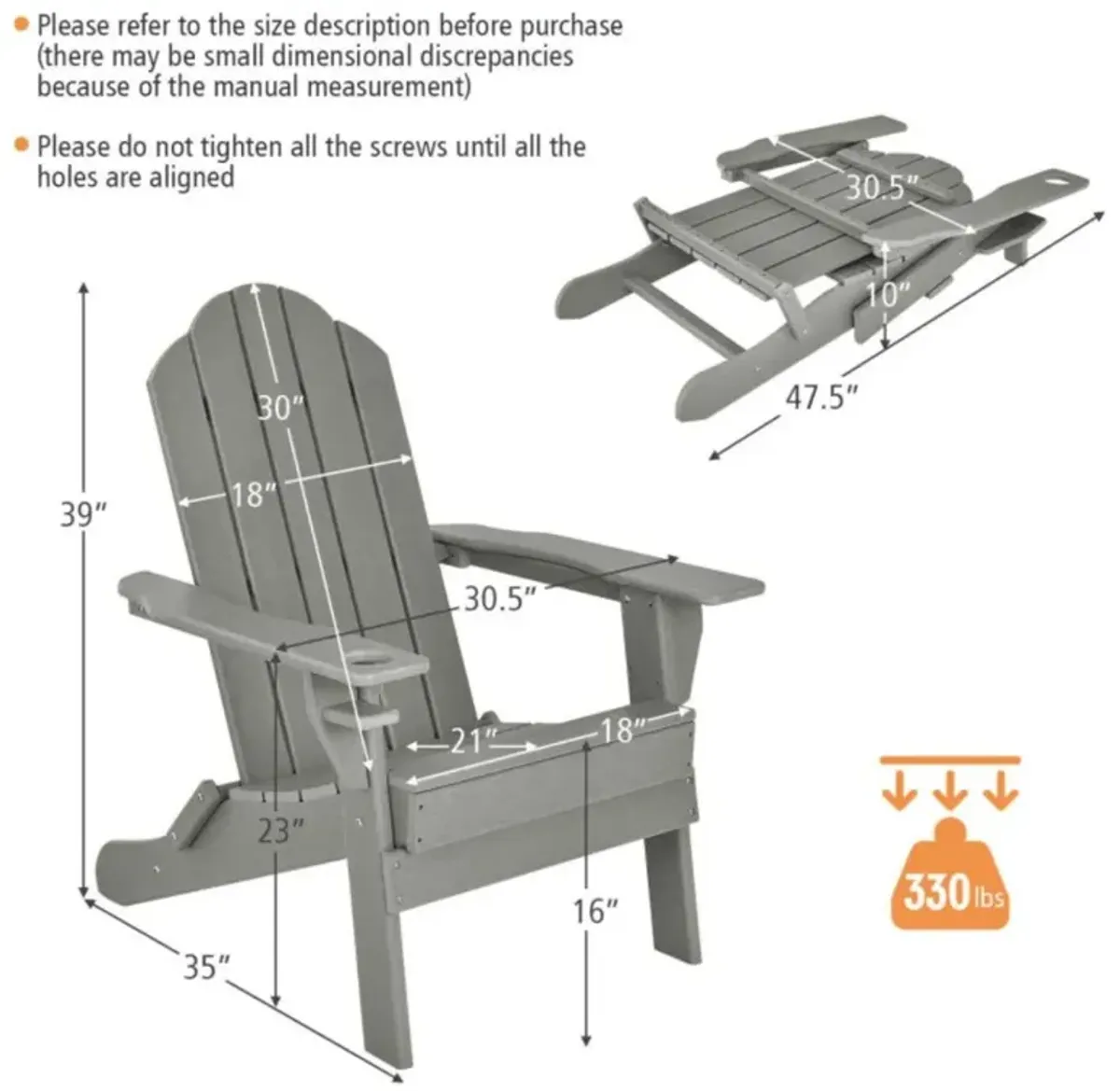 Hivvago Foldable Weather Resistant Patio Chair with Built-in Cup Holder