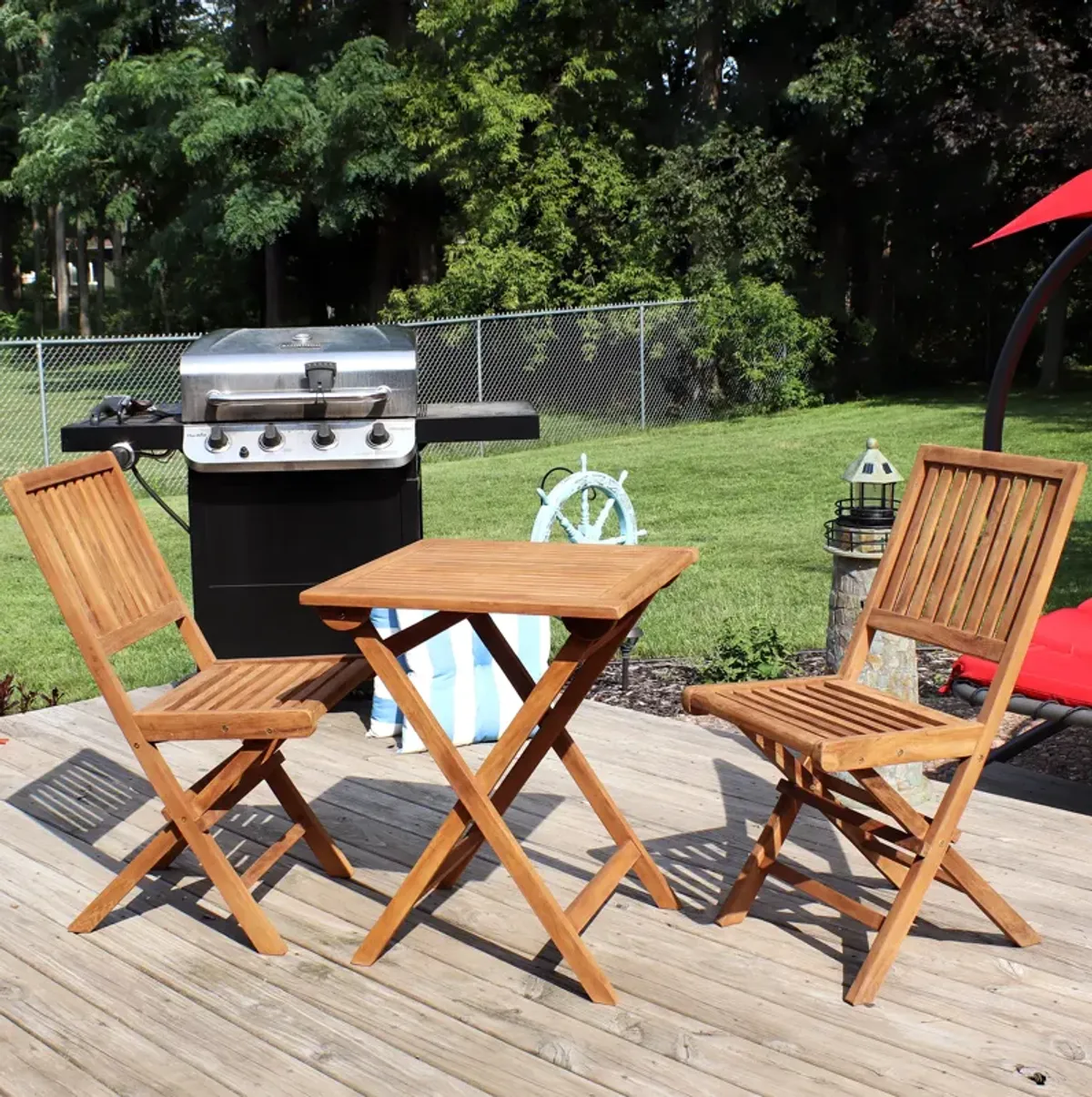 Sunnydaze Nantasket Solid Teak Wood 3-Piece Folding Bistro Set - Brown