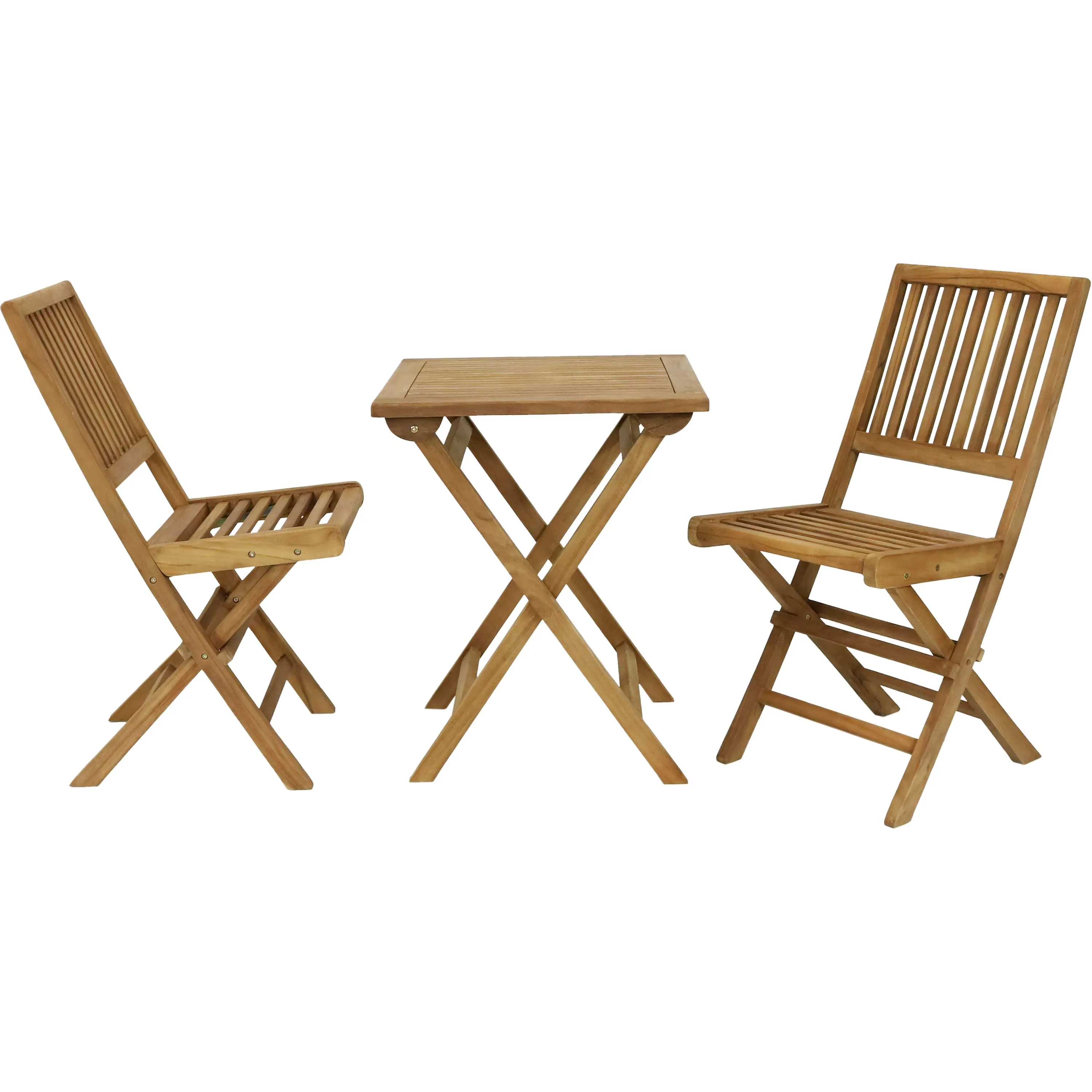 Sunnydaze Nantasket Solid Teak Wood 3-Piece Folding Bistro Set - Brown