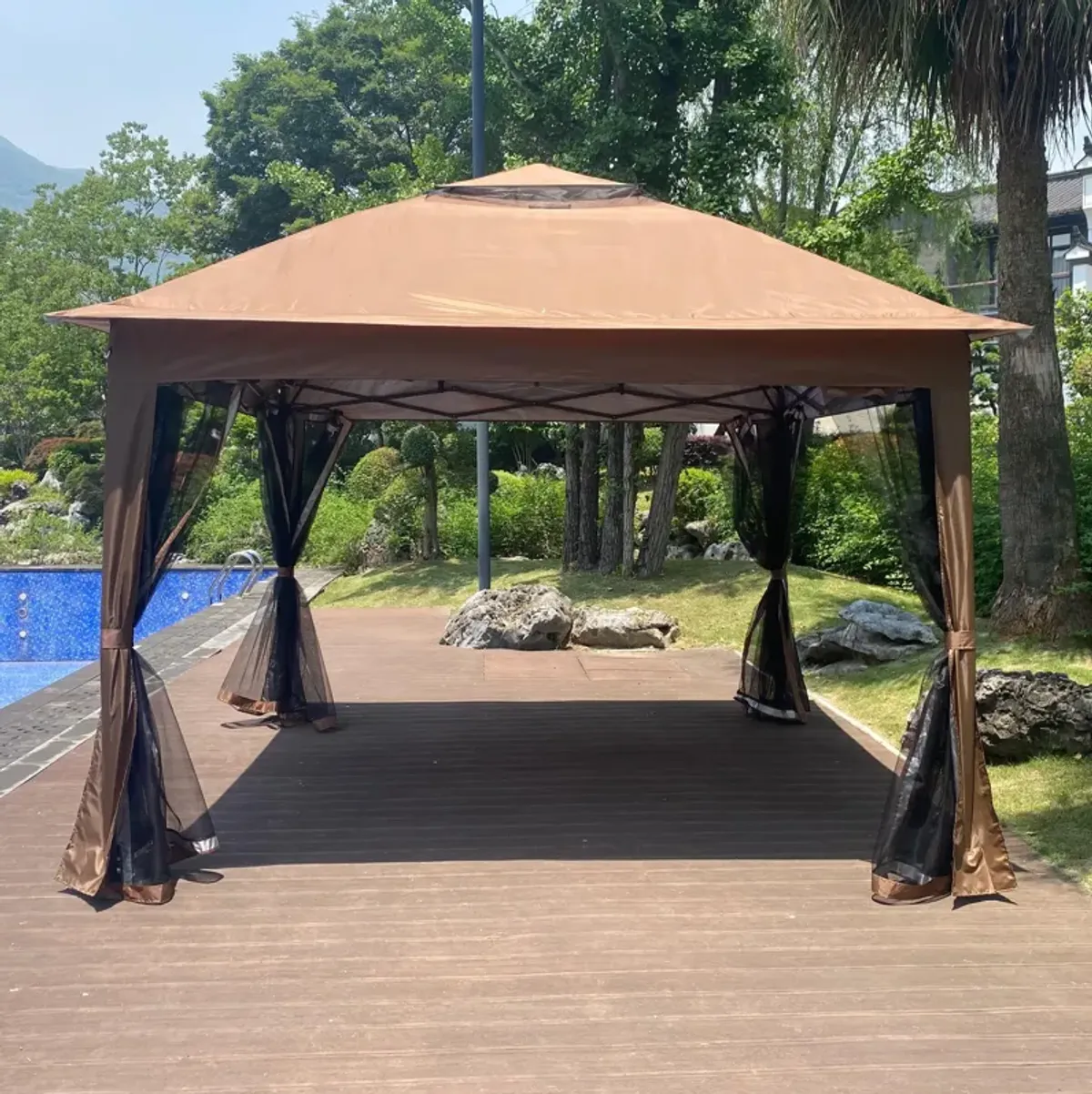 Pop-Up Gazebo Canopy – Outdoor Event Tent with 2-Tier Roof, Zipper Netting & Sandbags