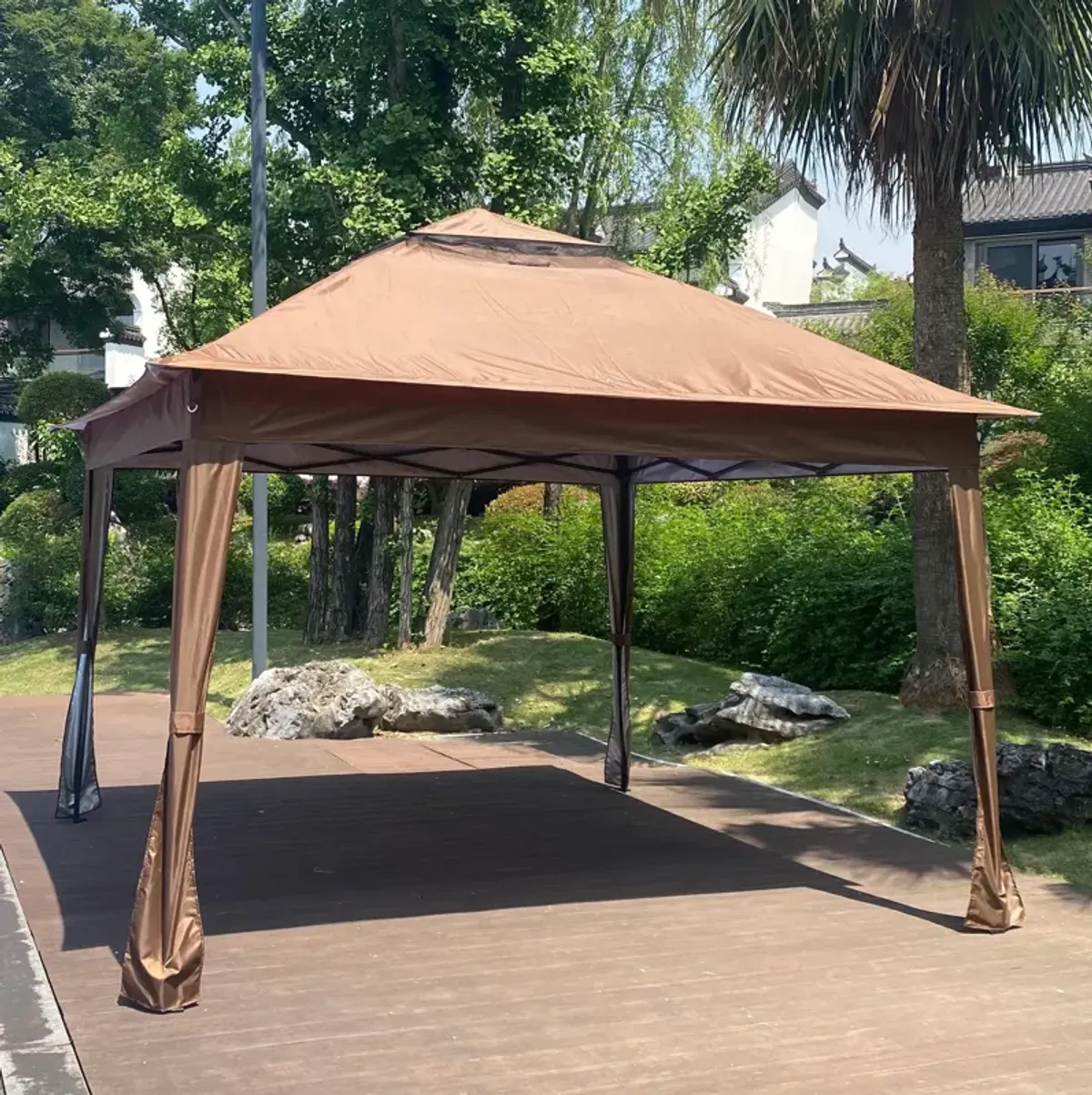 Pop-Up Gazebo Canopy – Outdoor Event Tent with 2-Tier Roof, Zipper Netting & Sandbags