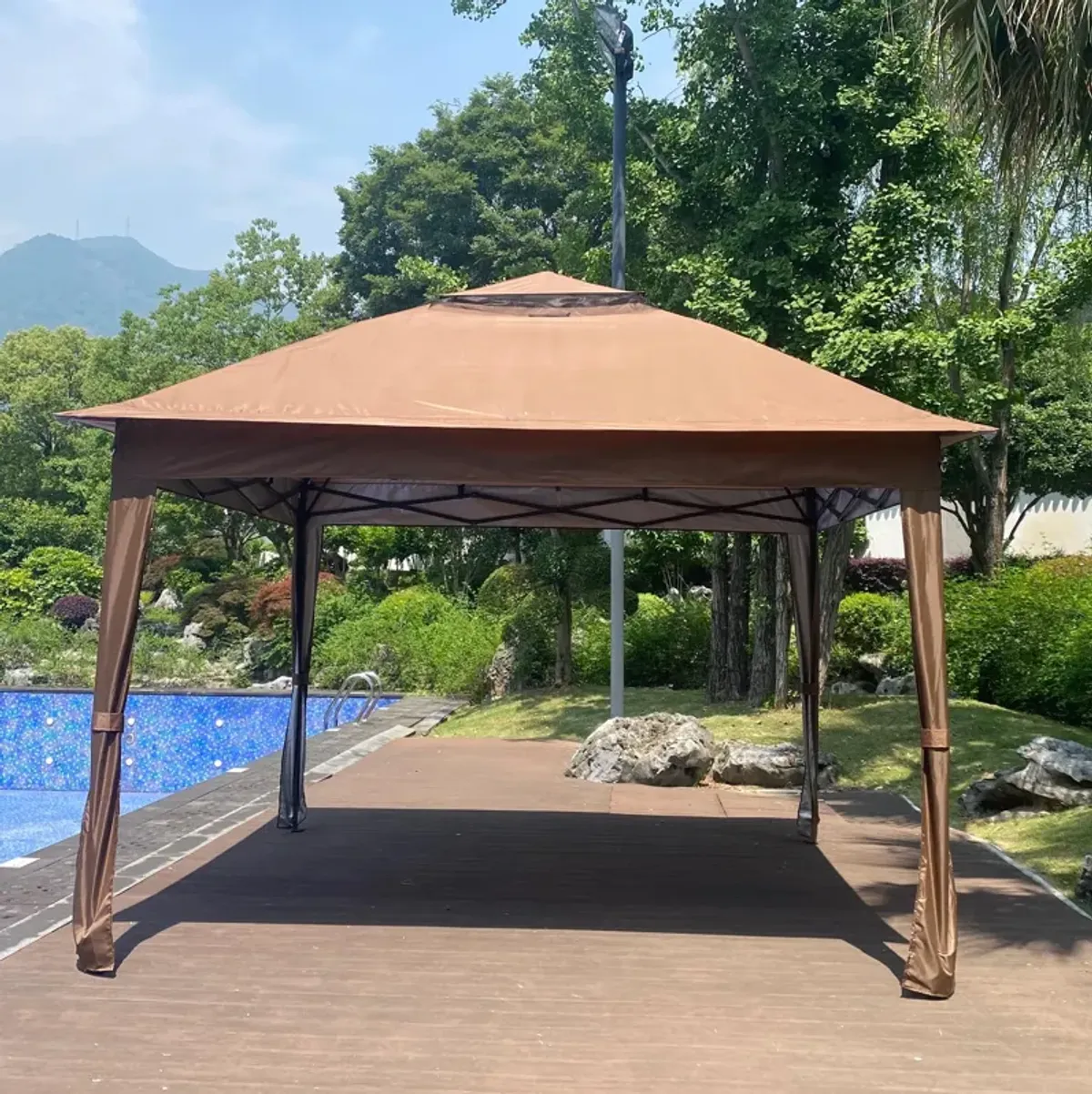 Pop-Up Gazebo Canopy – Outdoor Event Tent with 2-Tier Roof, Zipper Netting & Sandbags