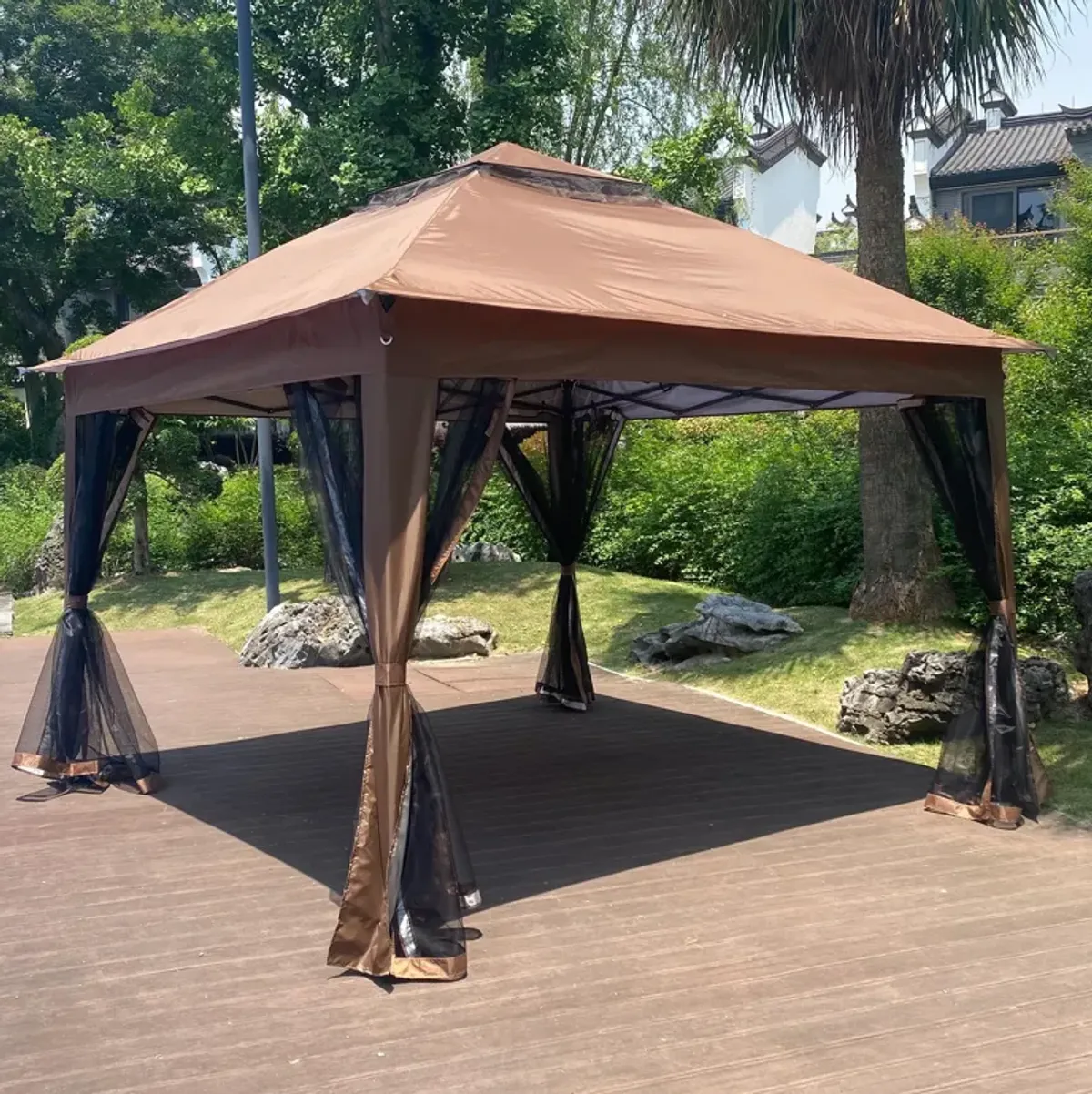Pop-Up Gazebo Canopy – Outdoor Event Tent with 2-Tier Roof, Zipper Netting & Sandbags
