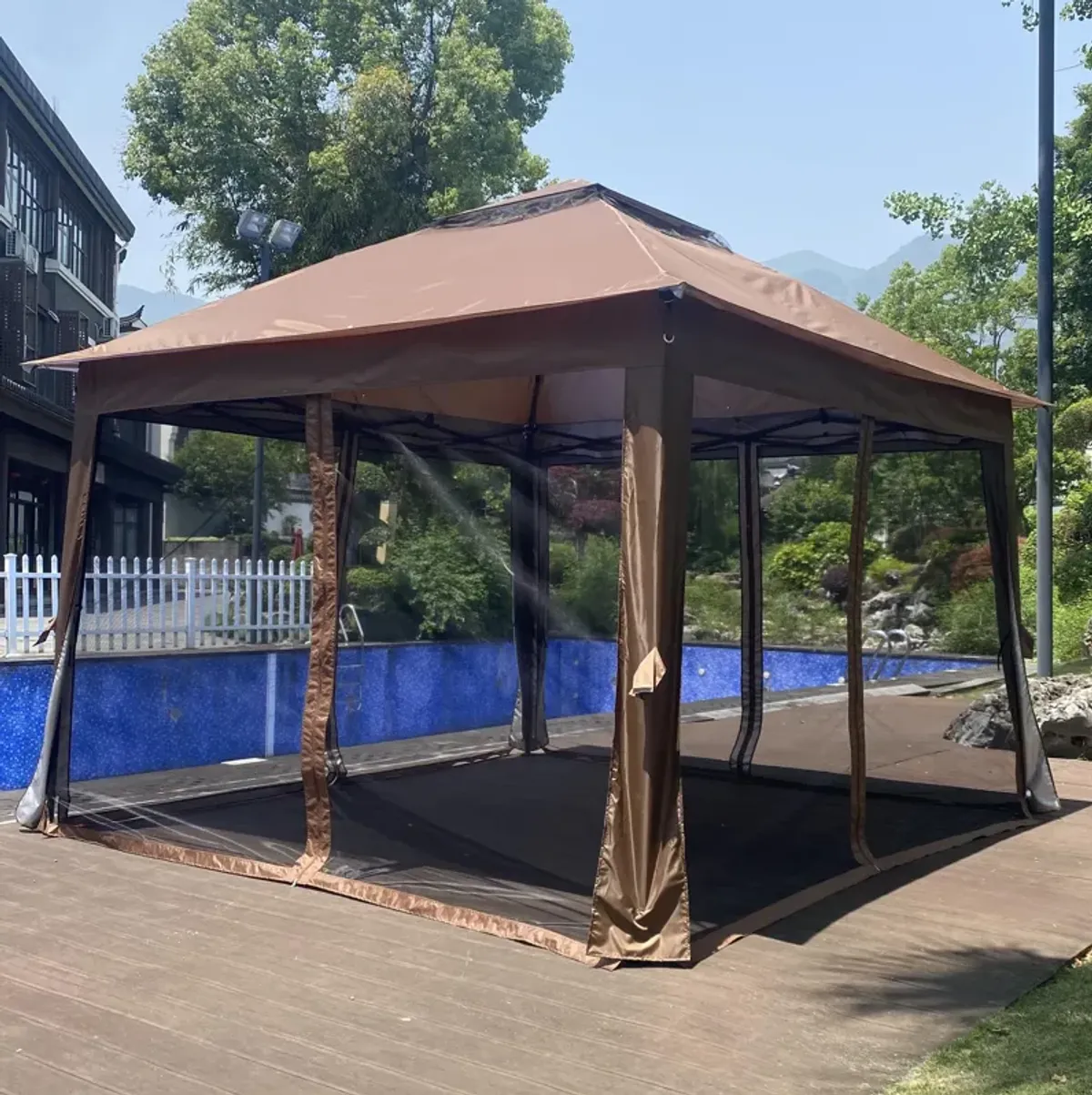 Pop-Up Gazebo Canopy – Outdoor Event Tent with 2-Tier Roof, Zipper Netting & Sandbags
