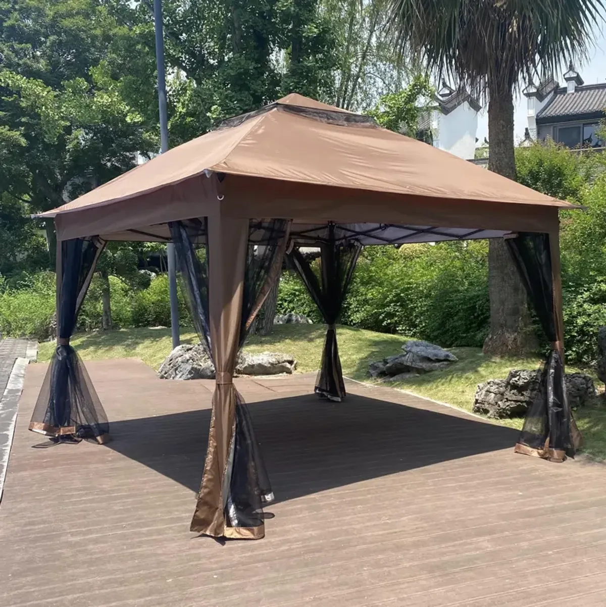 Pop-Up Gazebo Canopy – Outdoor Event Tent with 2-Tier Roof, Zipper Netting & Sandbags