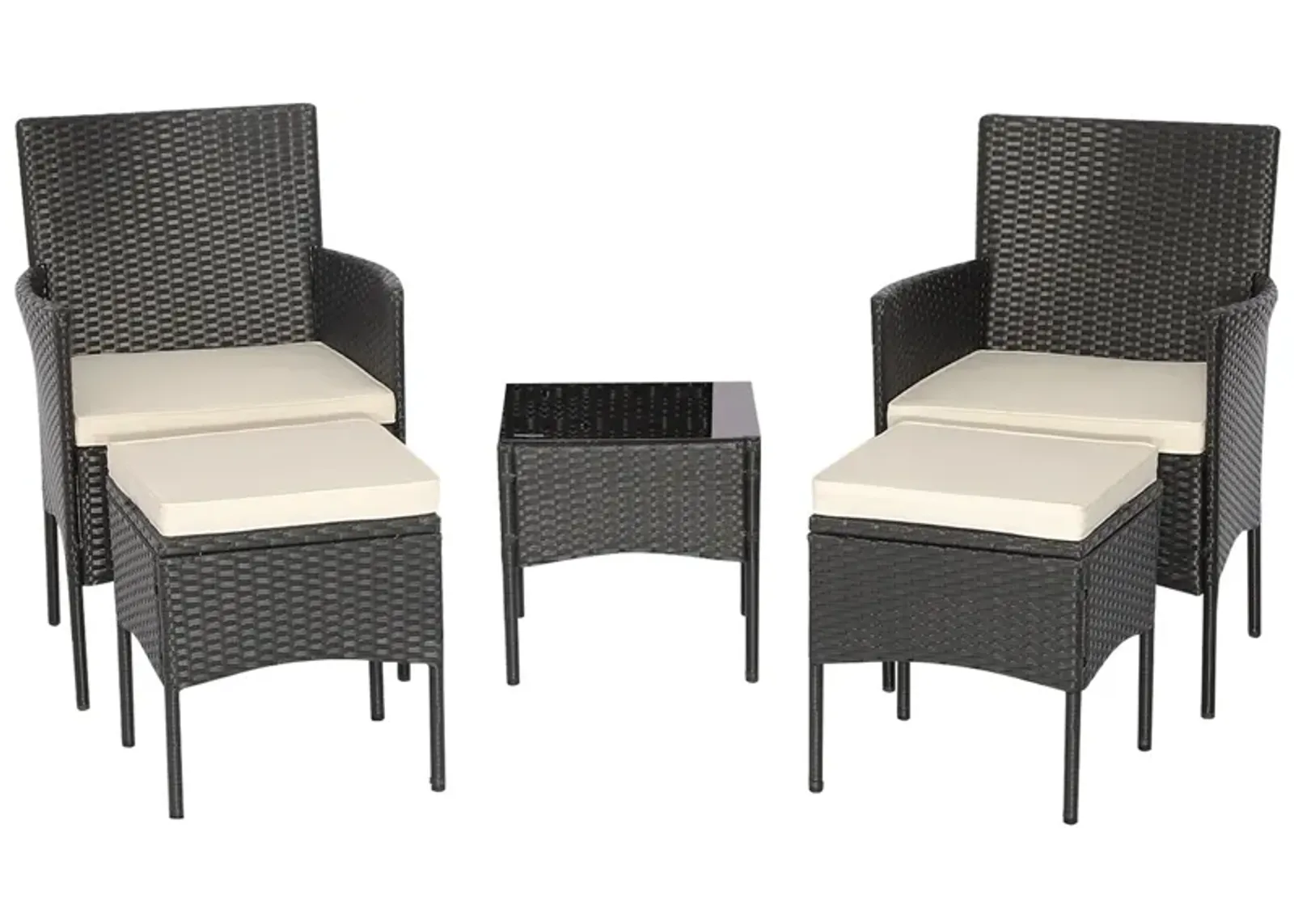 5 Pieces Outdoor Wicker Sofa Set with Coffee Table and 2 Ottomans