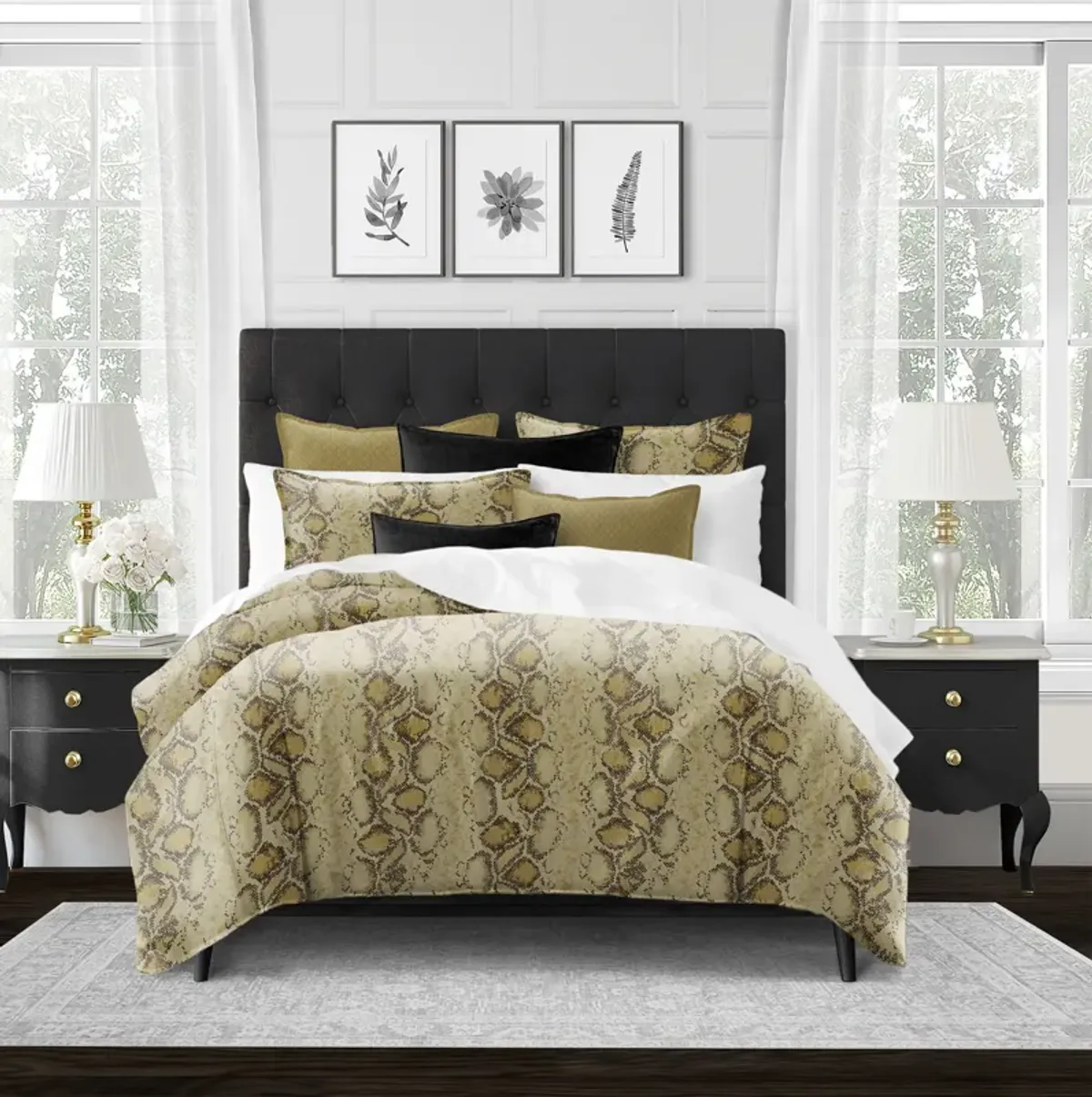 6ix Tailors Fine Linens Serpentine Gold Duvet Cover Set