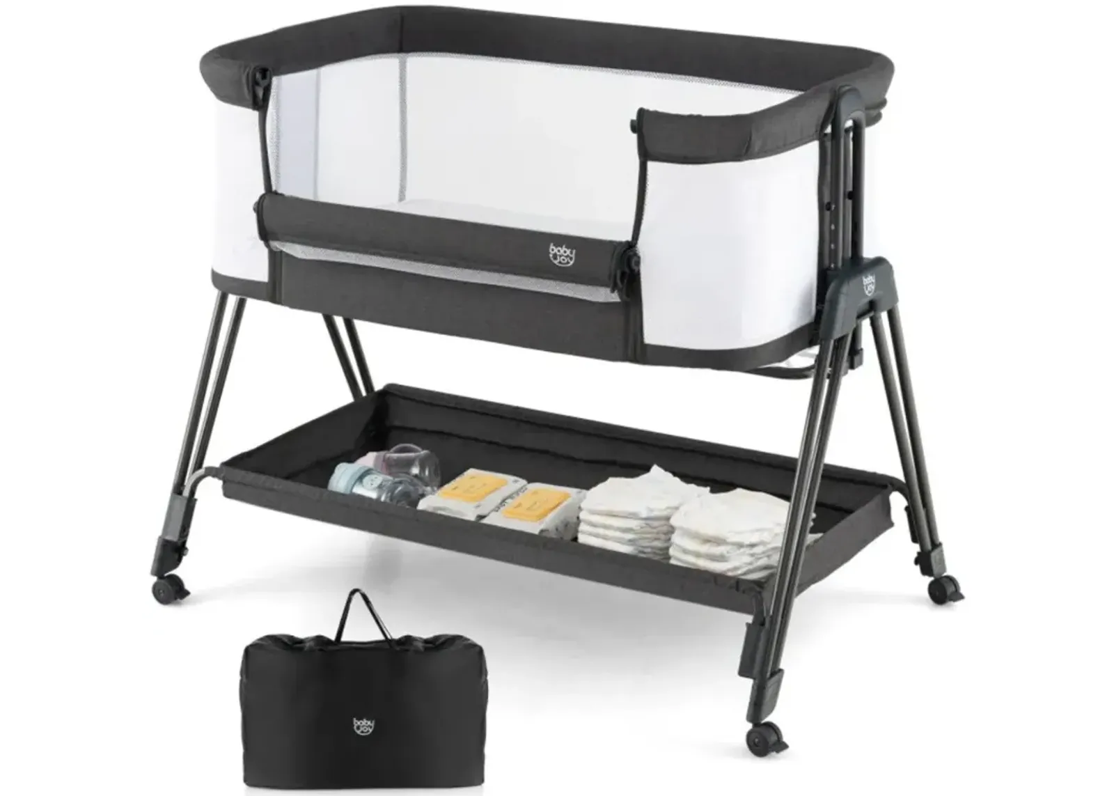 Hivago Portable Bedside Sleeper for Baby with 7 Adjustable Heights-Gray