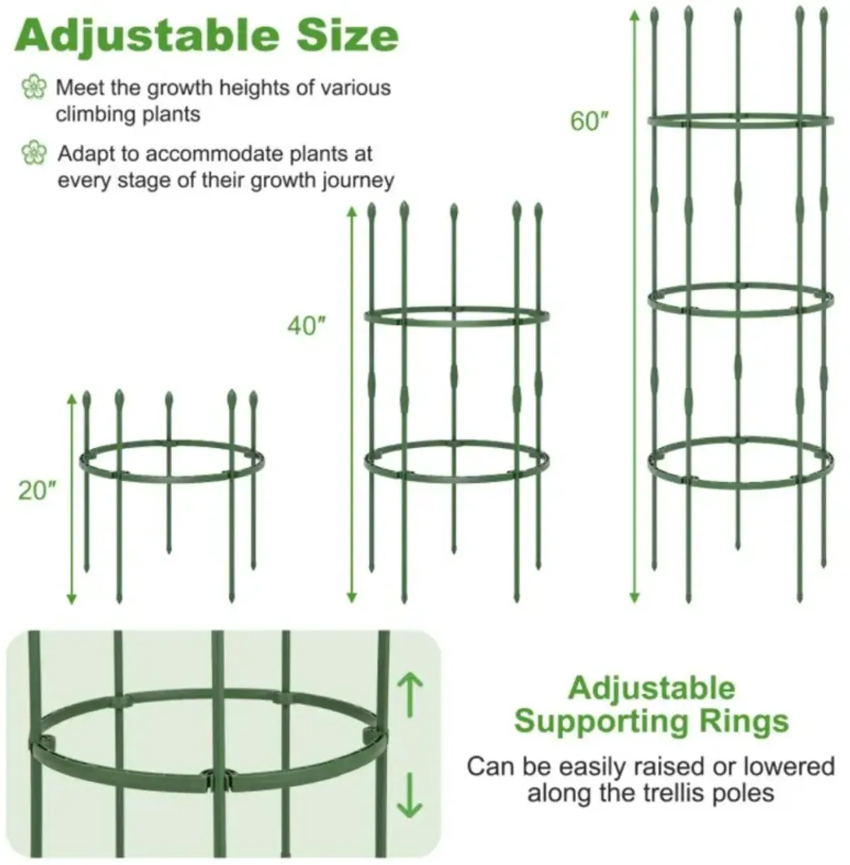 Hivvago 3-Pack Garden Trellis Tall Plant Support Stands with Clips and Ties