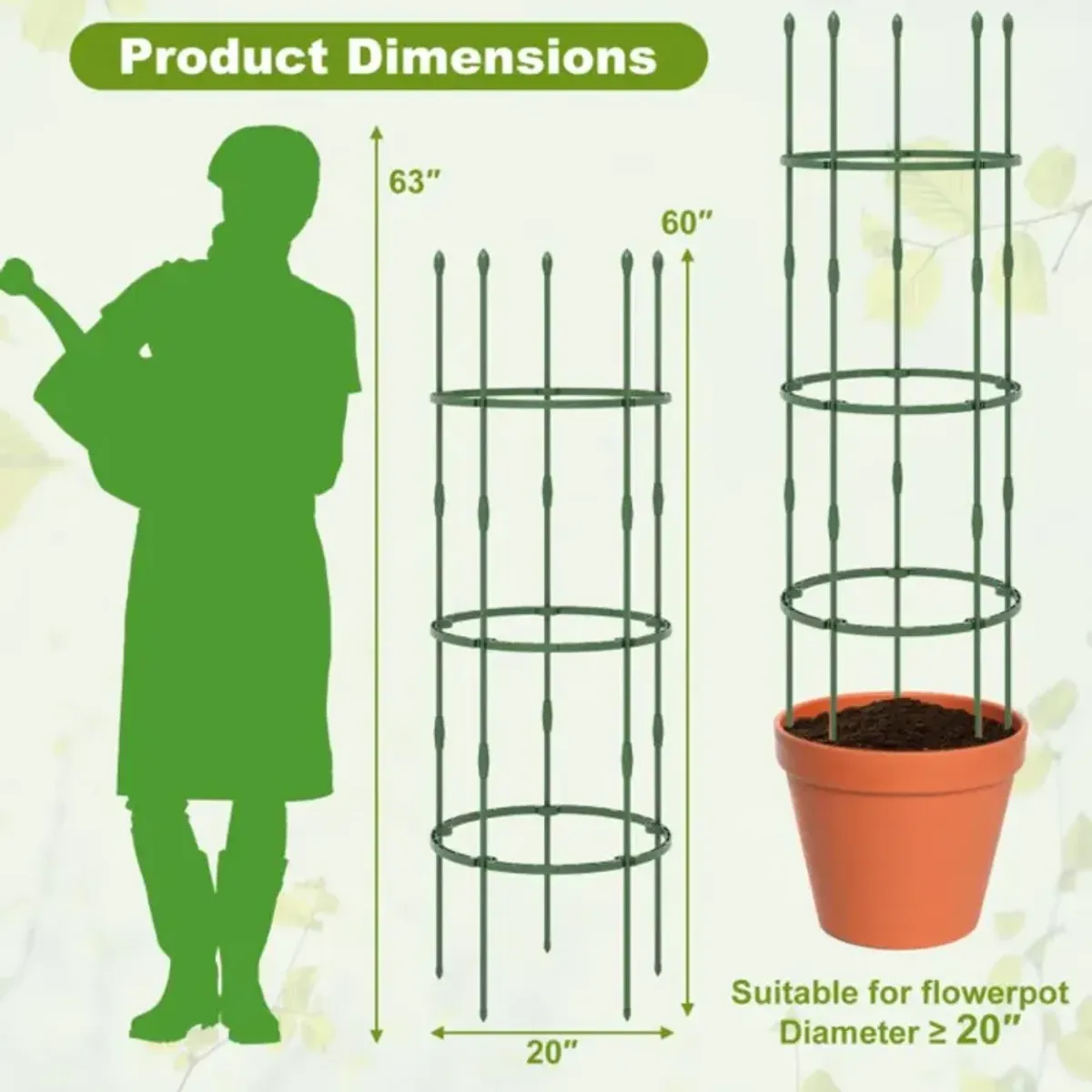 Hivvago 3-Pack Garden Trellis Tall Plant Support Stands with Clips and Ties