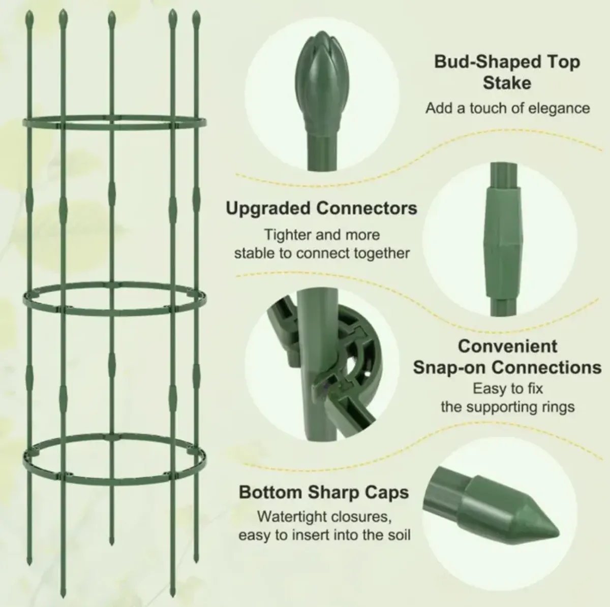 Hivvago 3-Pack Garden Trellis Tall Plant Support Stands with Clips and Ties