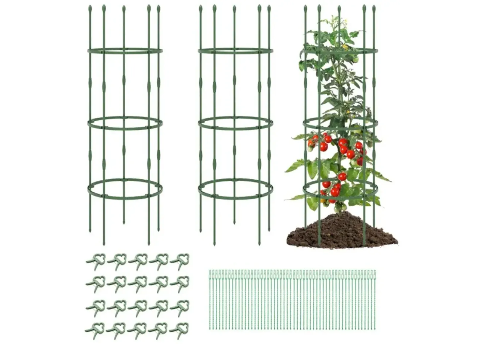 Hivvago 3-Pack Garden Trellis Tall Plant Support Stands with Clips and Ties