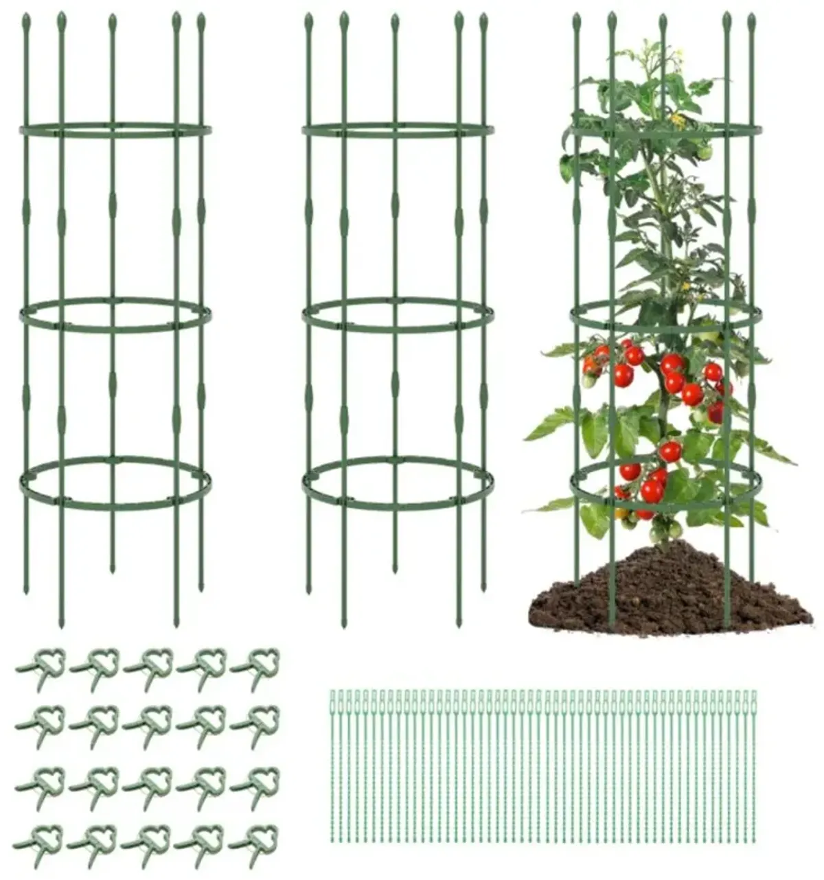 Hivvago 3-Pack Garden Trellis Tall Plant Support Stands with Clips and Ties