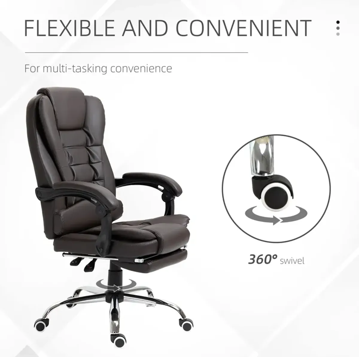 Coffee-Colored Office Chair: Ergonomic High Back with Retractable Footrest